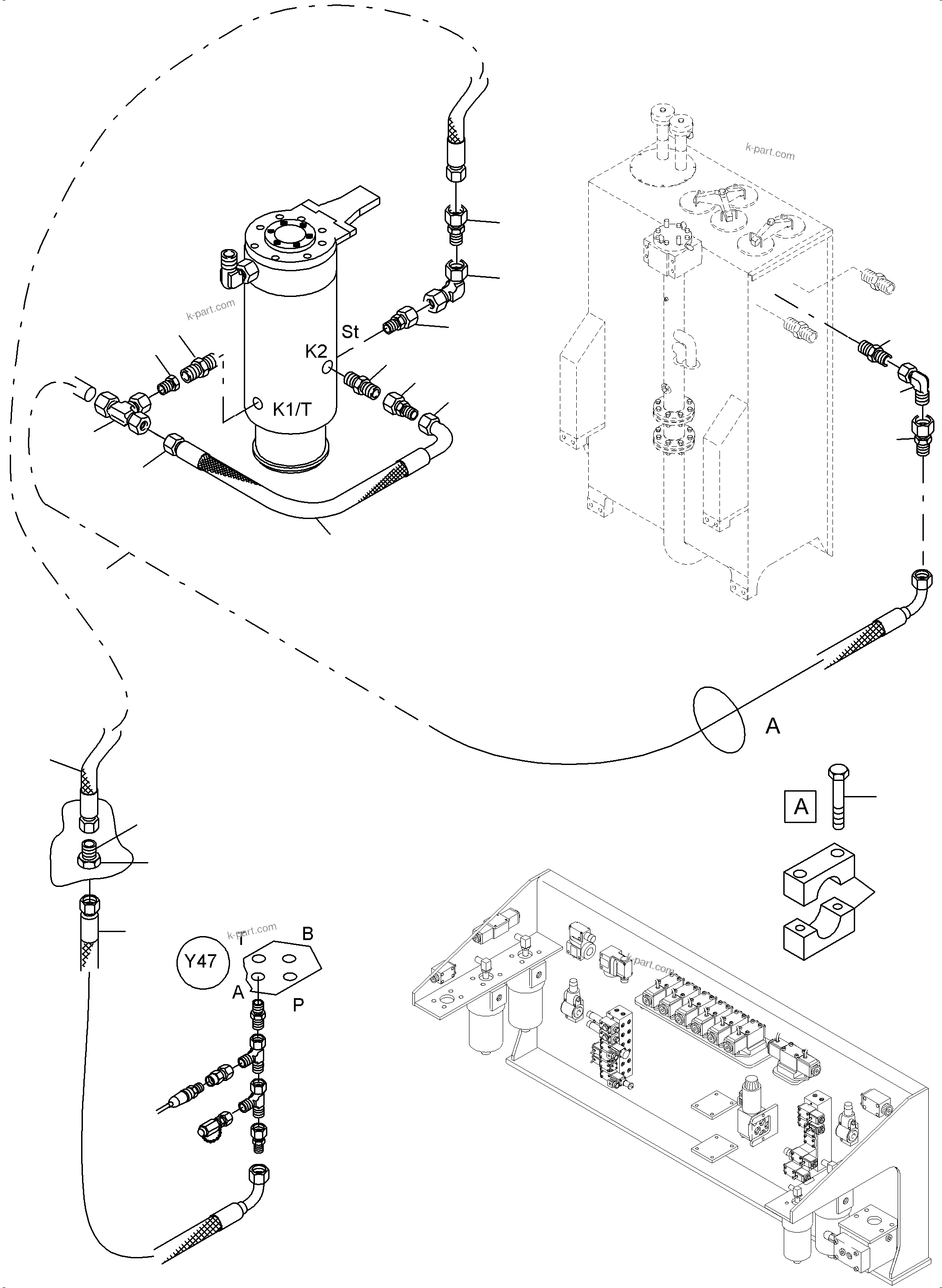 Komatsu parts book diagram for PC4000-6E S/N 08265: HYDRAULIC LINES, ROTARY JOINT