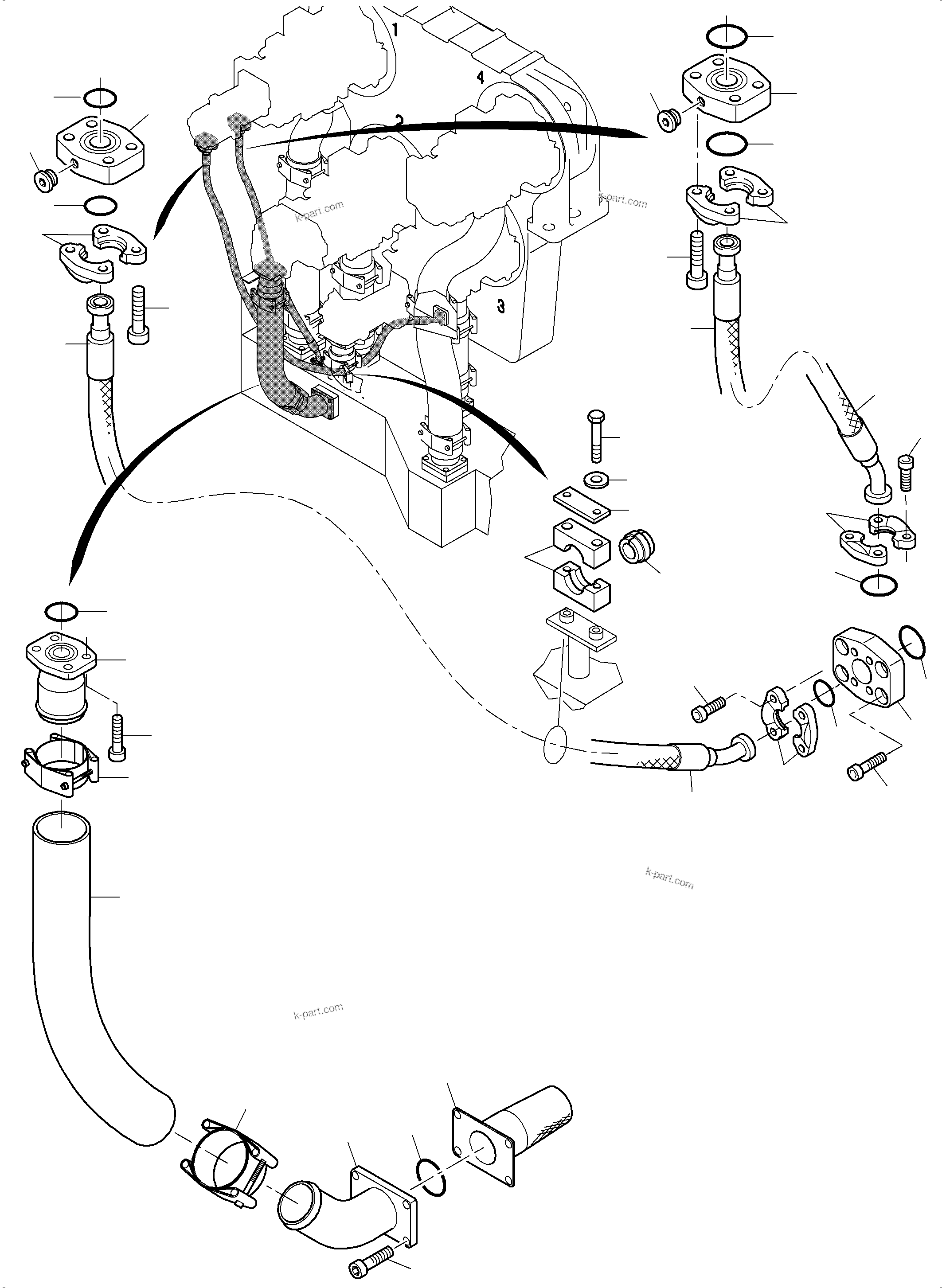 Komatsu parts book diagram for PC4000-6E S/N 08265: MAIN PUMPS SUCTION LINES