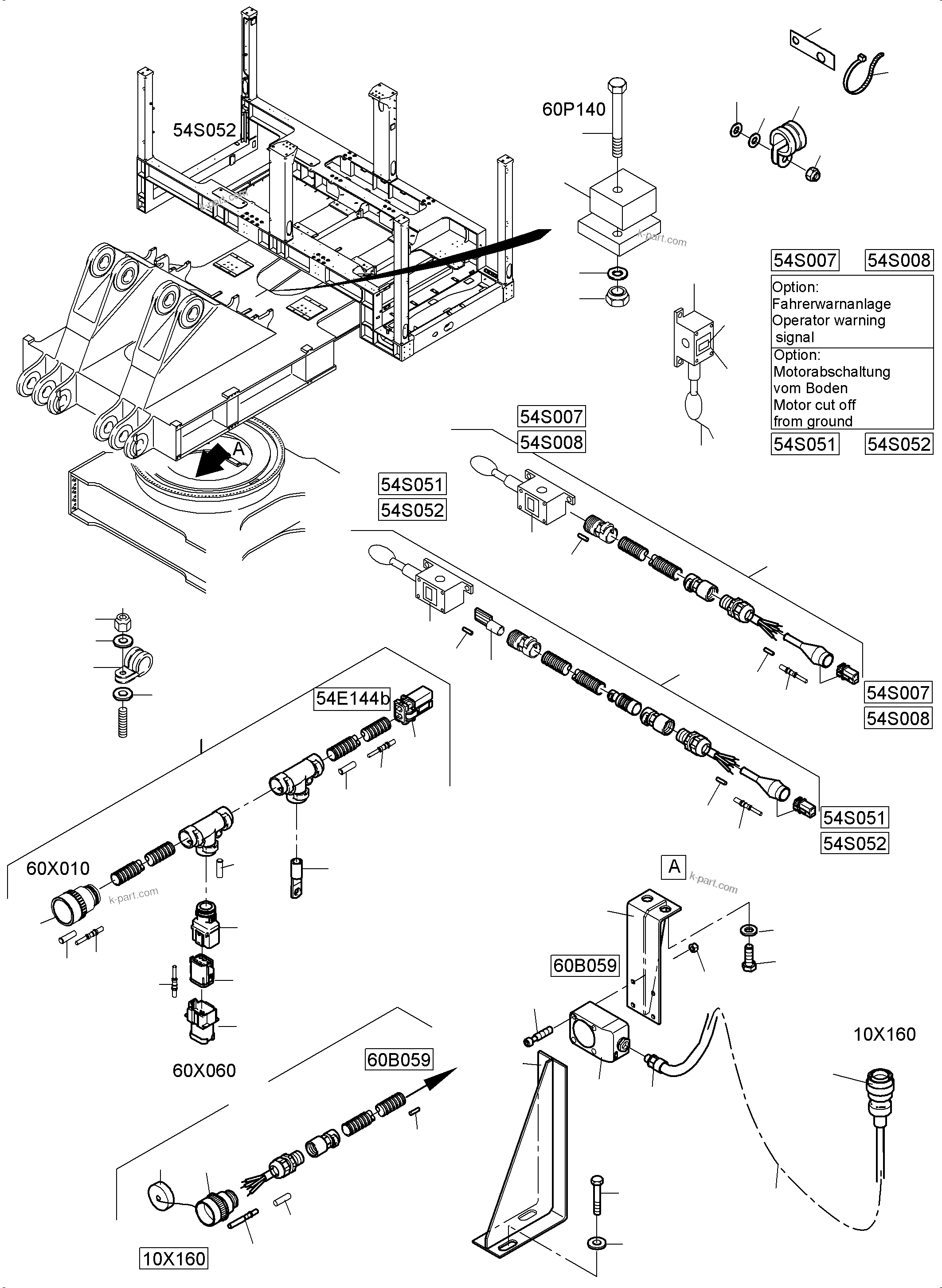 Komatsu parts book diagram for PC4000-6E S/N 08265: MOVEM. SIGNAL / MOTOR SWITCH-OFF / WARNING SYSTEM ASSY./ ROTATION ANGLE