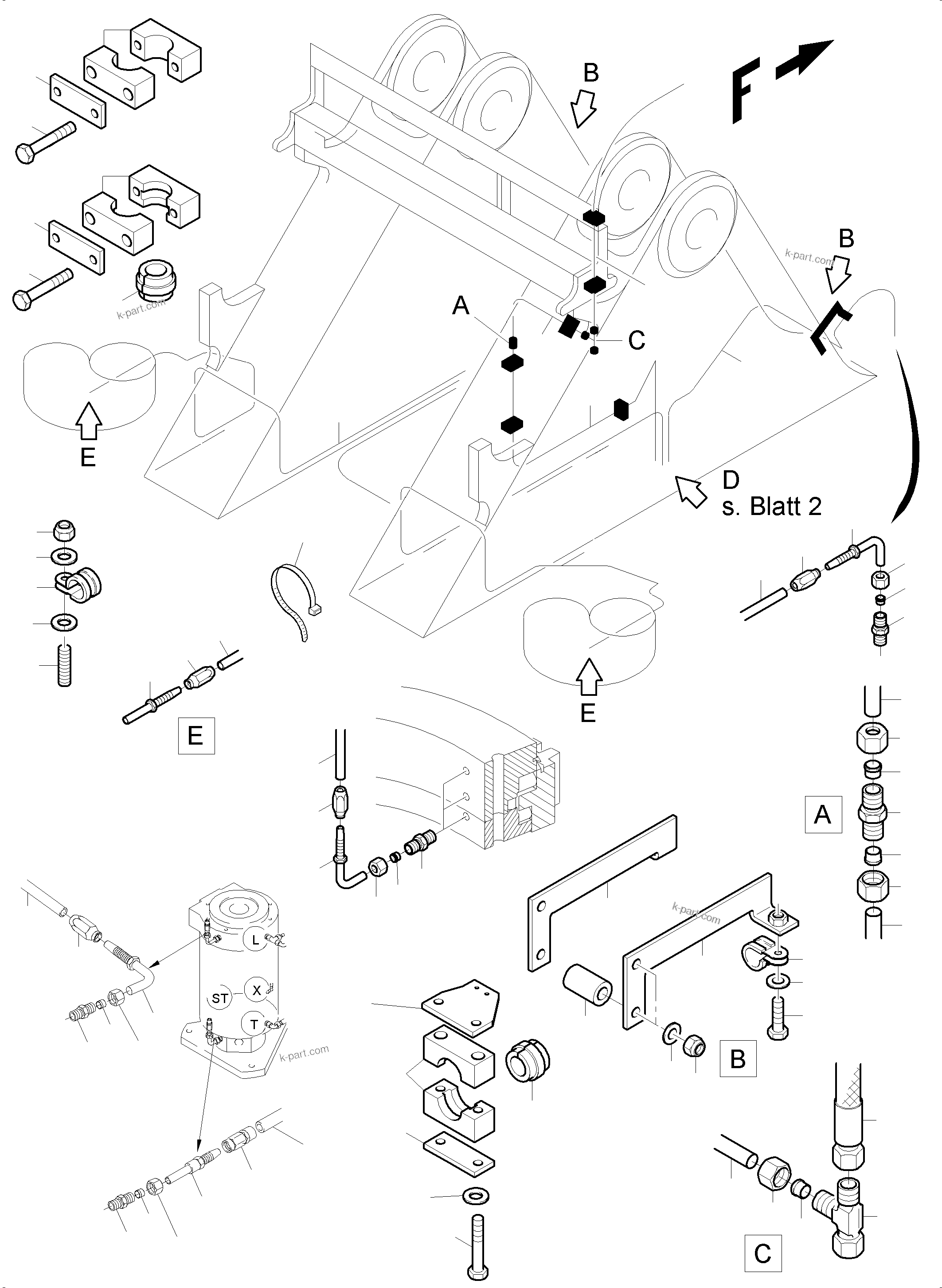 Komatsu parts book diagram for PC4000-6E S/N 08265: LUBE DISTRIBUTOR SLEW RING