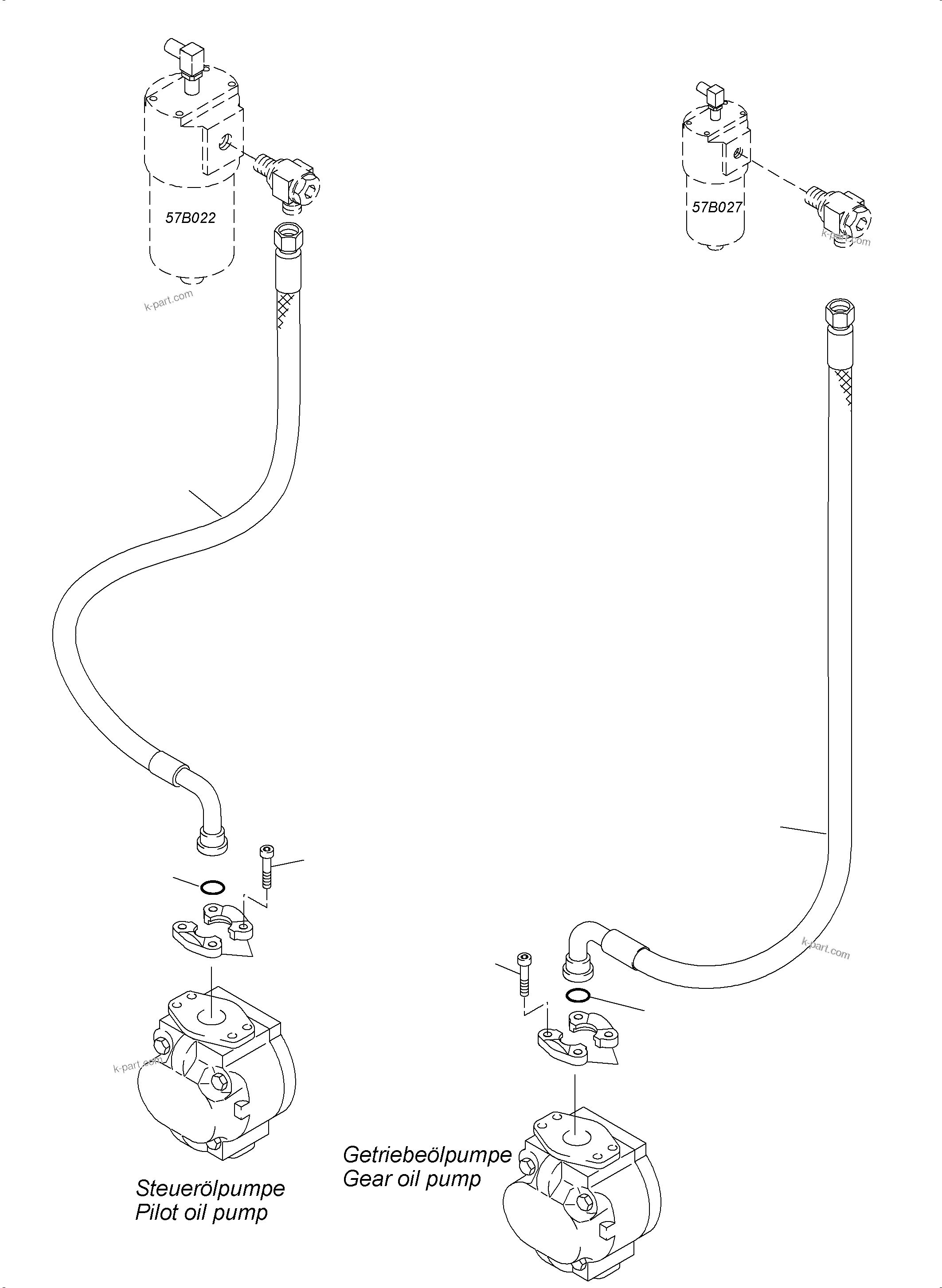 Komatsu parts book diagram for PC4000-11 S/N 08273: PRESSURE LINES - GEAR OIL AND PILOT OIL PUMP