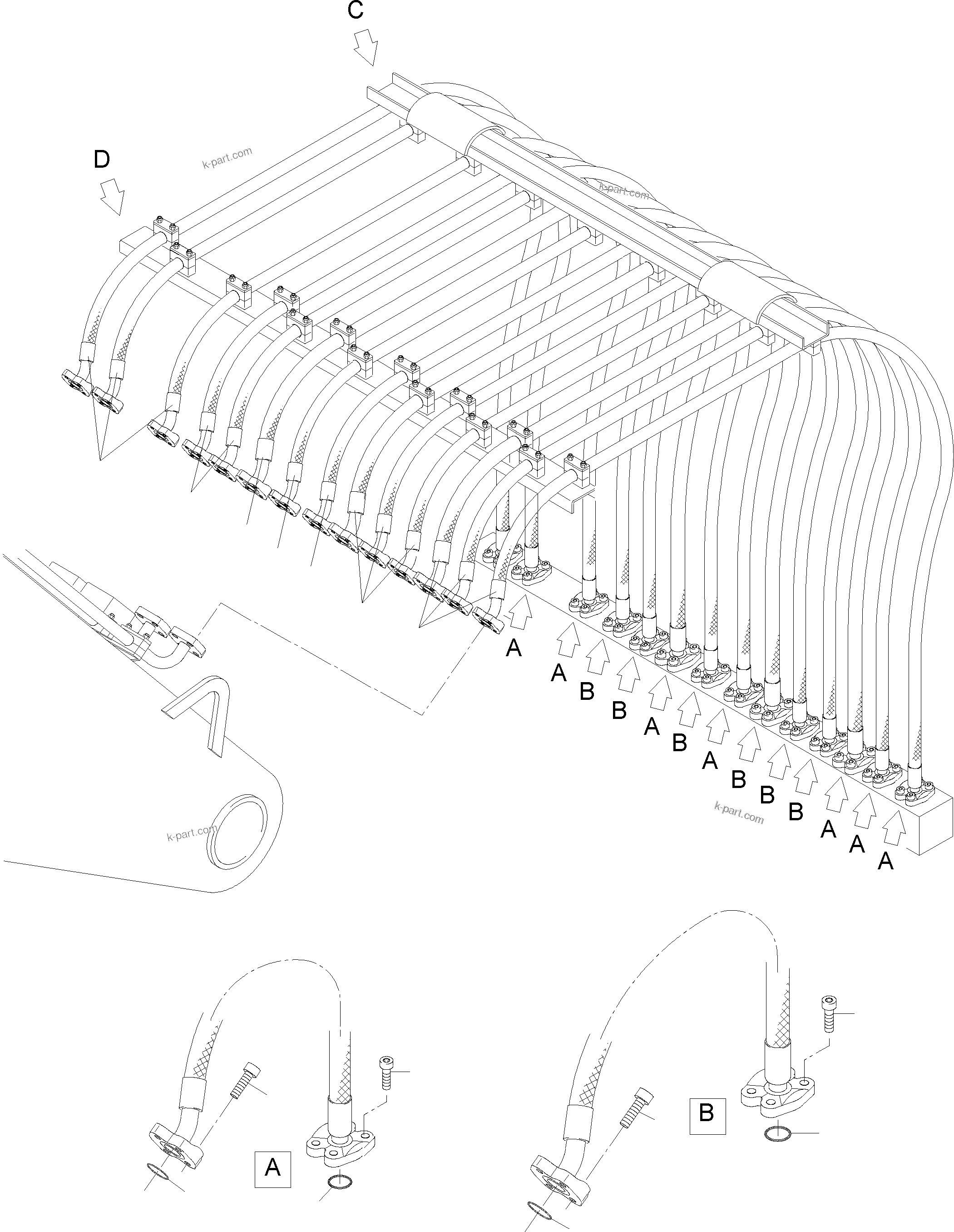 Komatsu parts book diagram for PC4000-11 S/N 08273: HOSES ASSY. - MANIFOLD- BOOM
