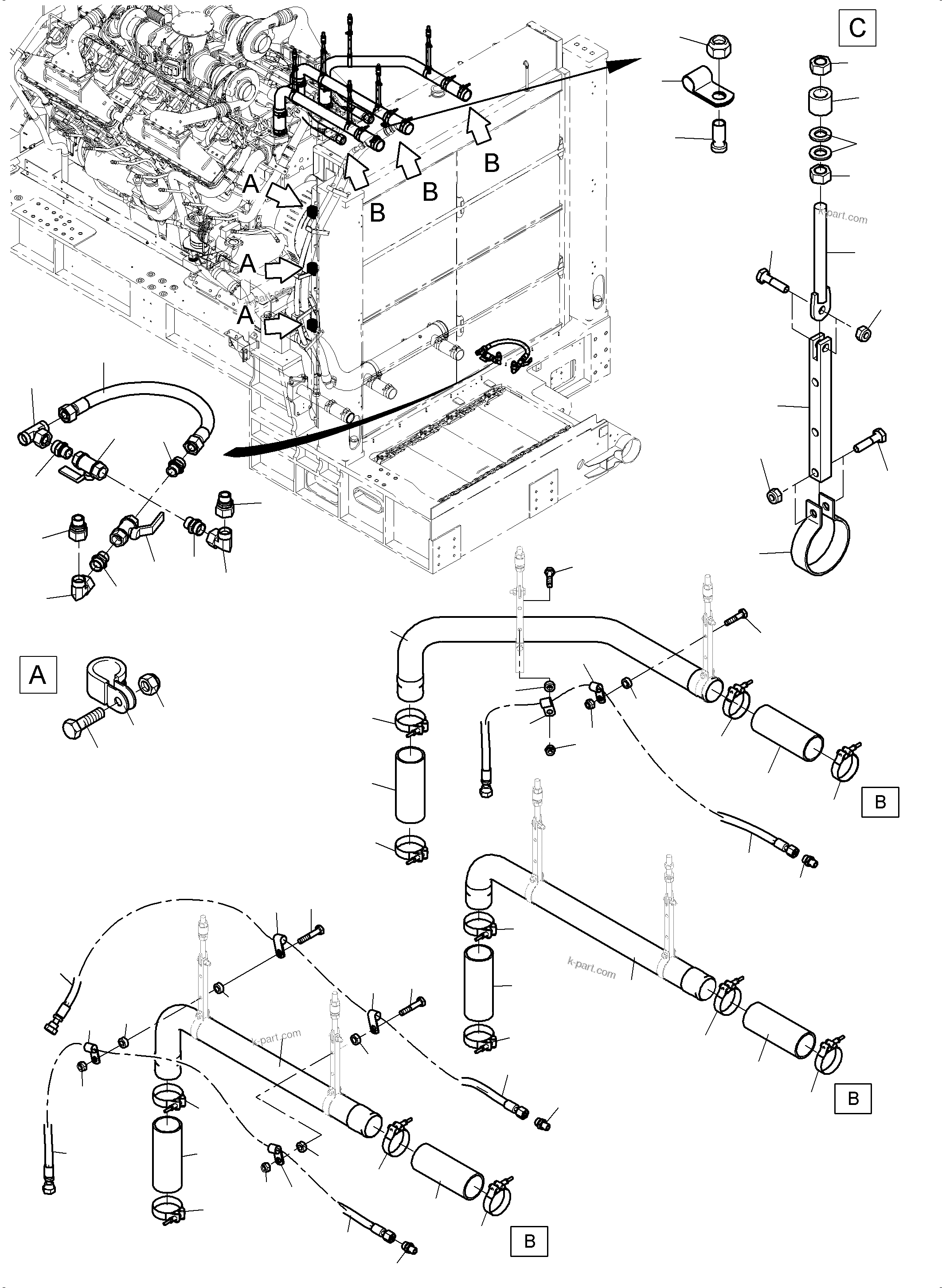 Komatsu parts book diagram for PC4000-11 S/N 08273: COOLANT WATER LINES