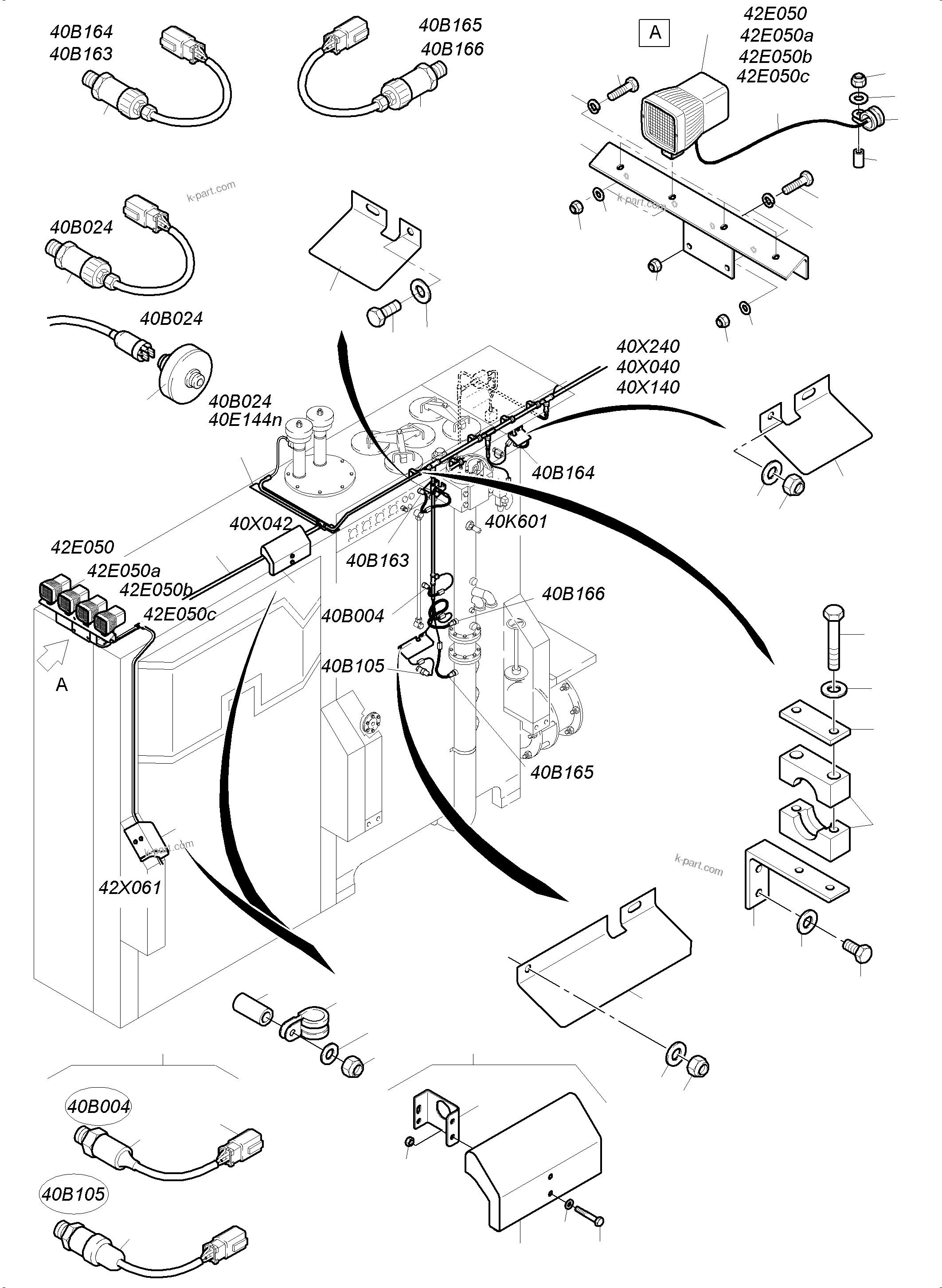 Komatsu parts book diagram for PC4000-11 S/N 08273: CABLES/LIGHTING - OIL TANK AND TRANSFUSING PUMP