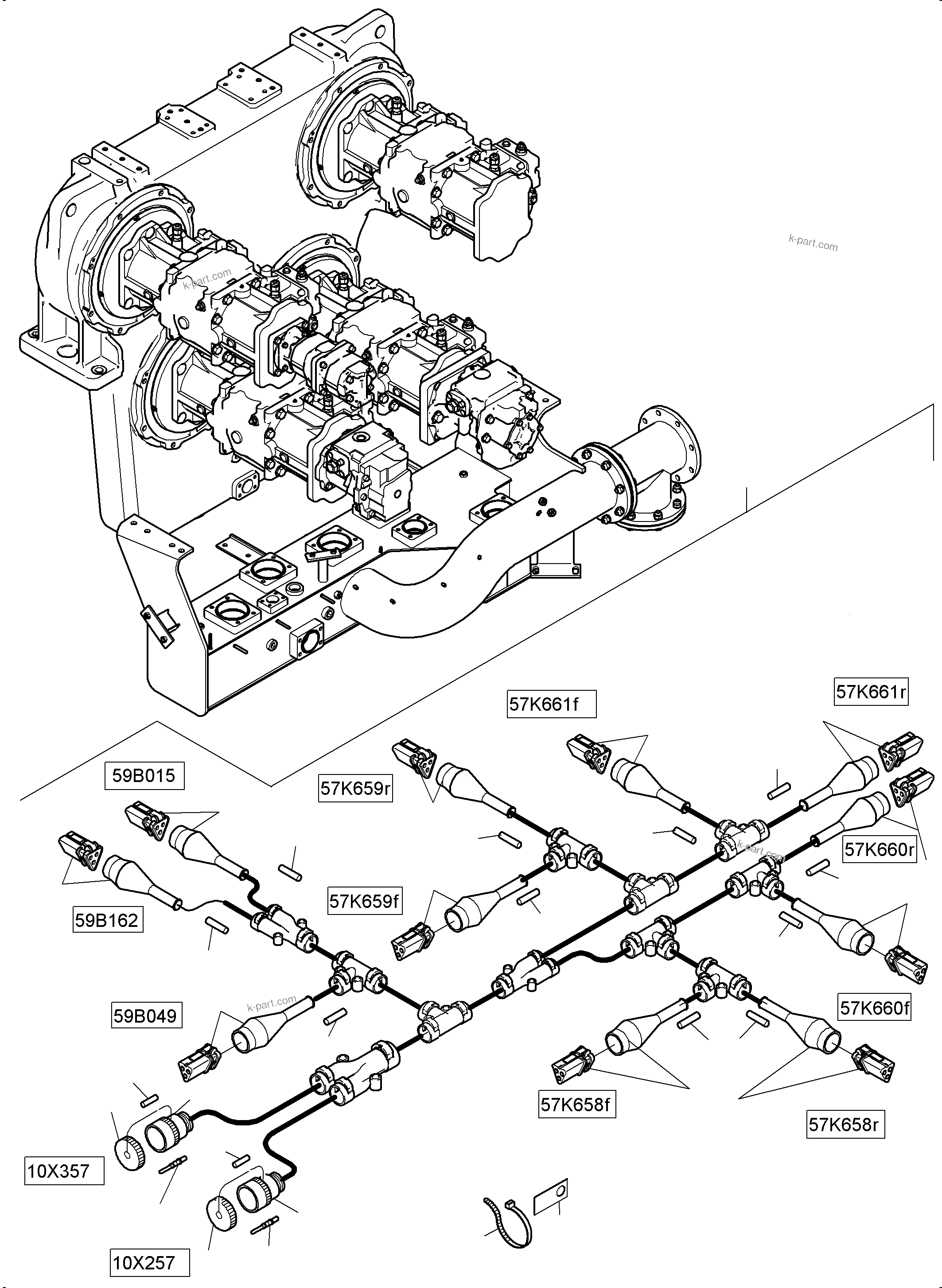 Komatsu parts book diagram for PC4000-11 S/N 08273: CABLES PUMP DISTRIBUTOR GEAR