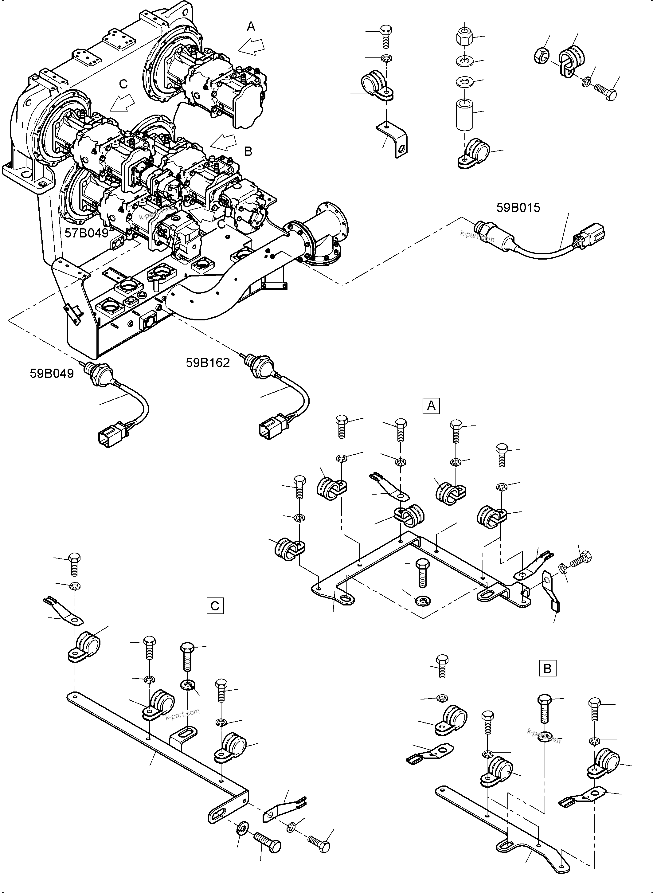 Komatsu parts book diagram for PC4000-11 S/N 08273: CABLES PUMP DISTRIBUTOR GEAR