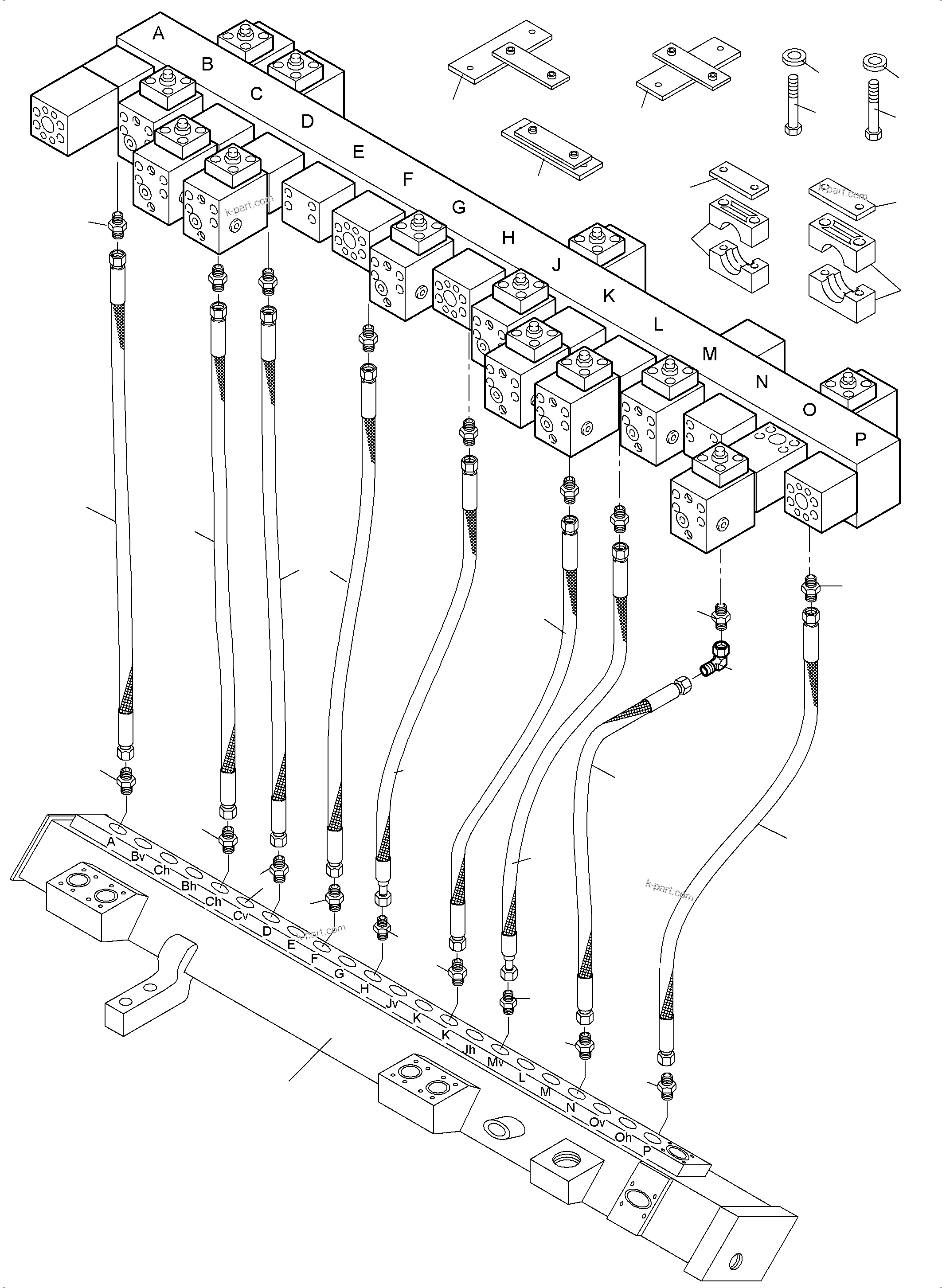 Komatsu parts book diagram for PC4000-11 S/N 08273: RETURN LINES - MANIFOLD BH