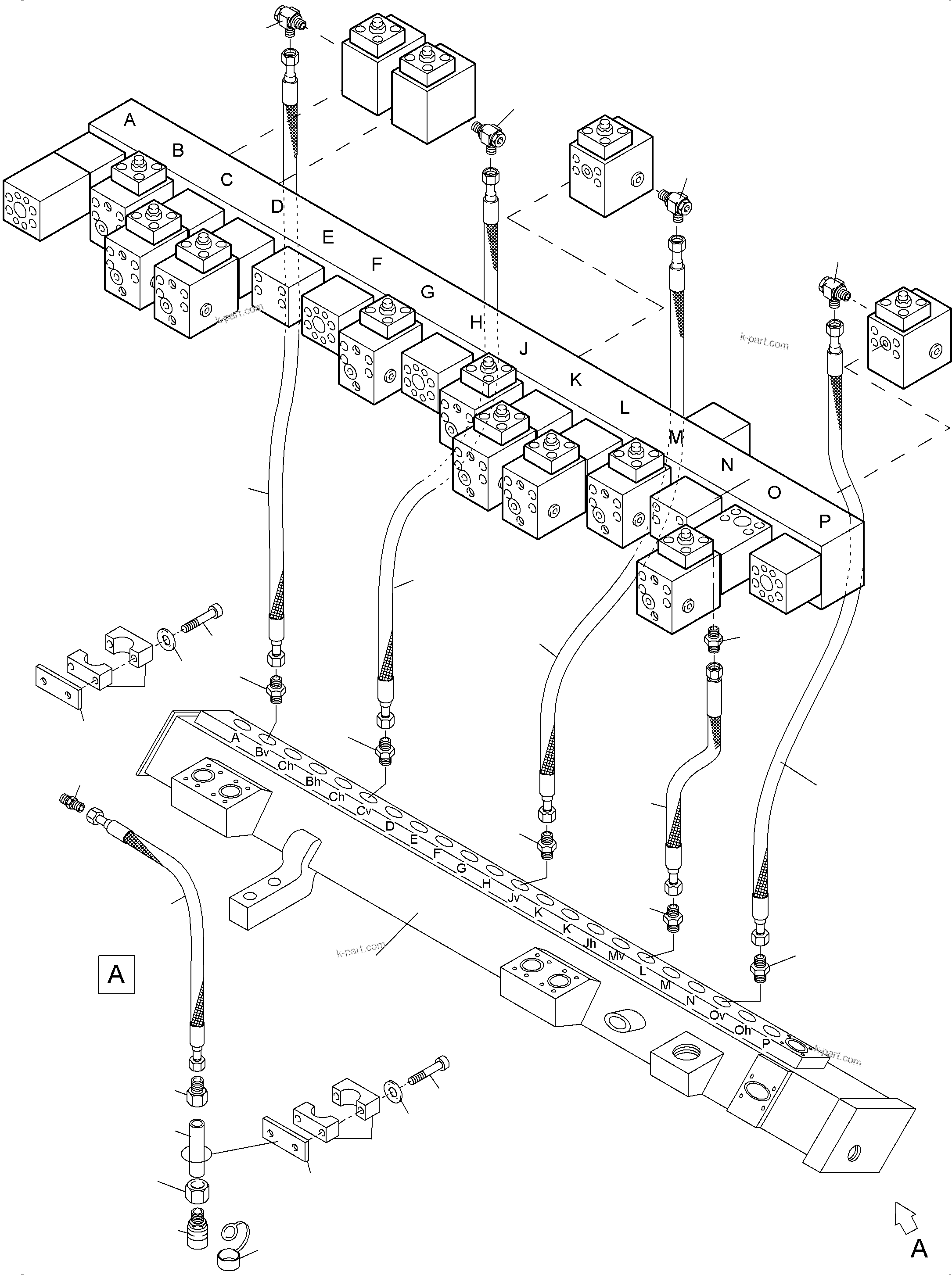 Komatsu parts book diagram for PC4000-11 S/N 08273: RETURN LINES - MANIFOLD BH