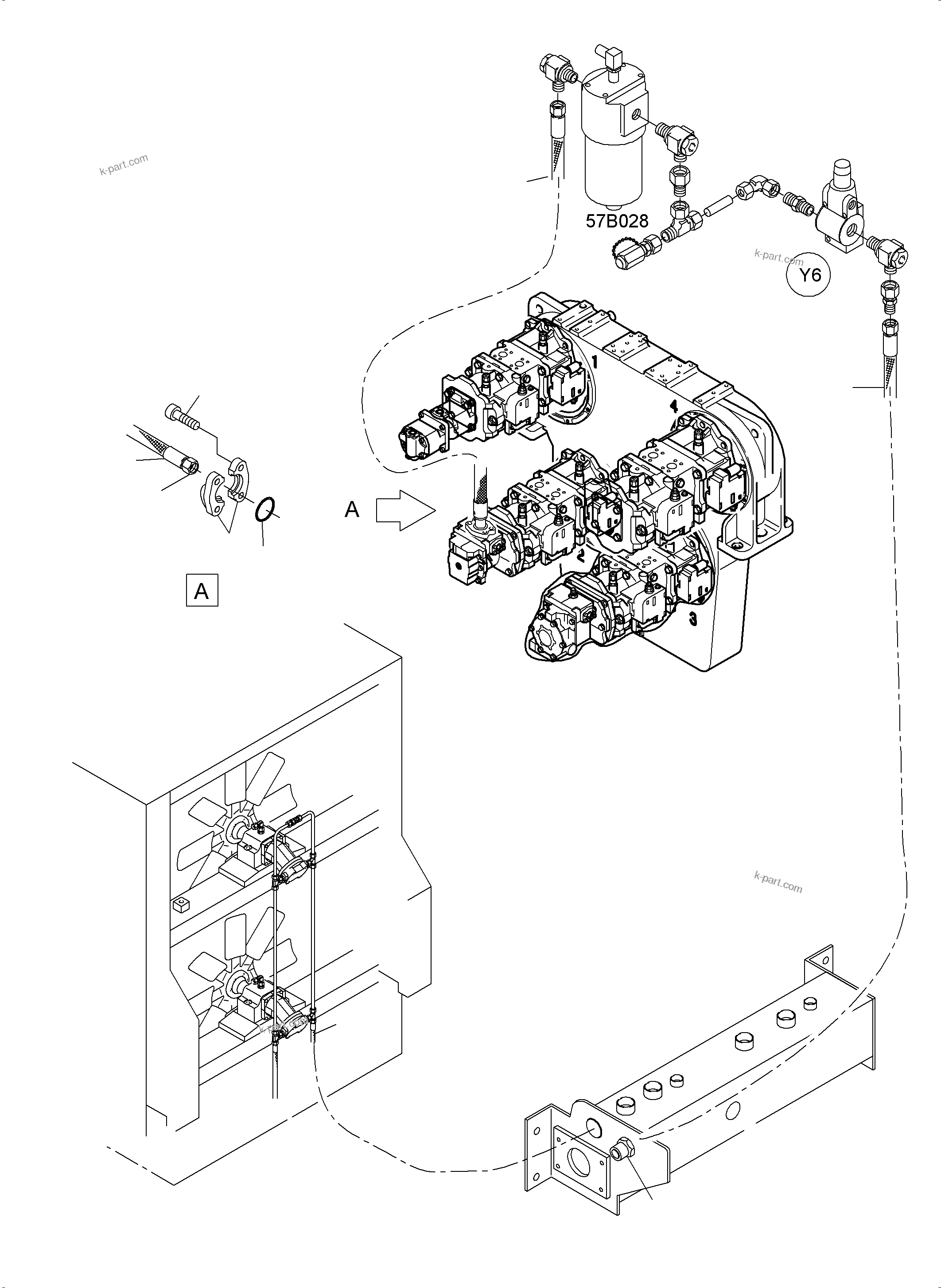 Komatsu parts book diagram for PC4000-6E S/N 08286: LINES - FAN MOTORS, FAN PUMP (OIL COOLER)