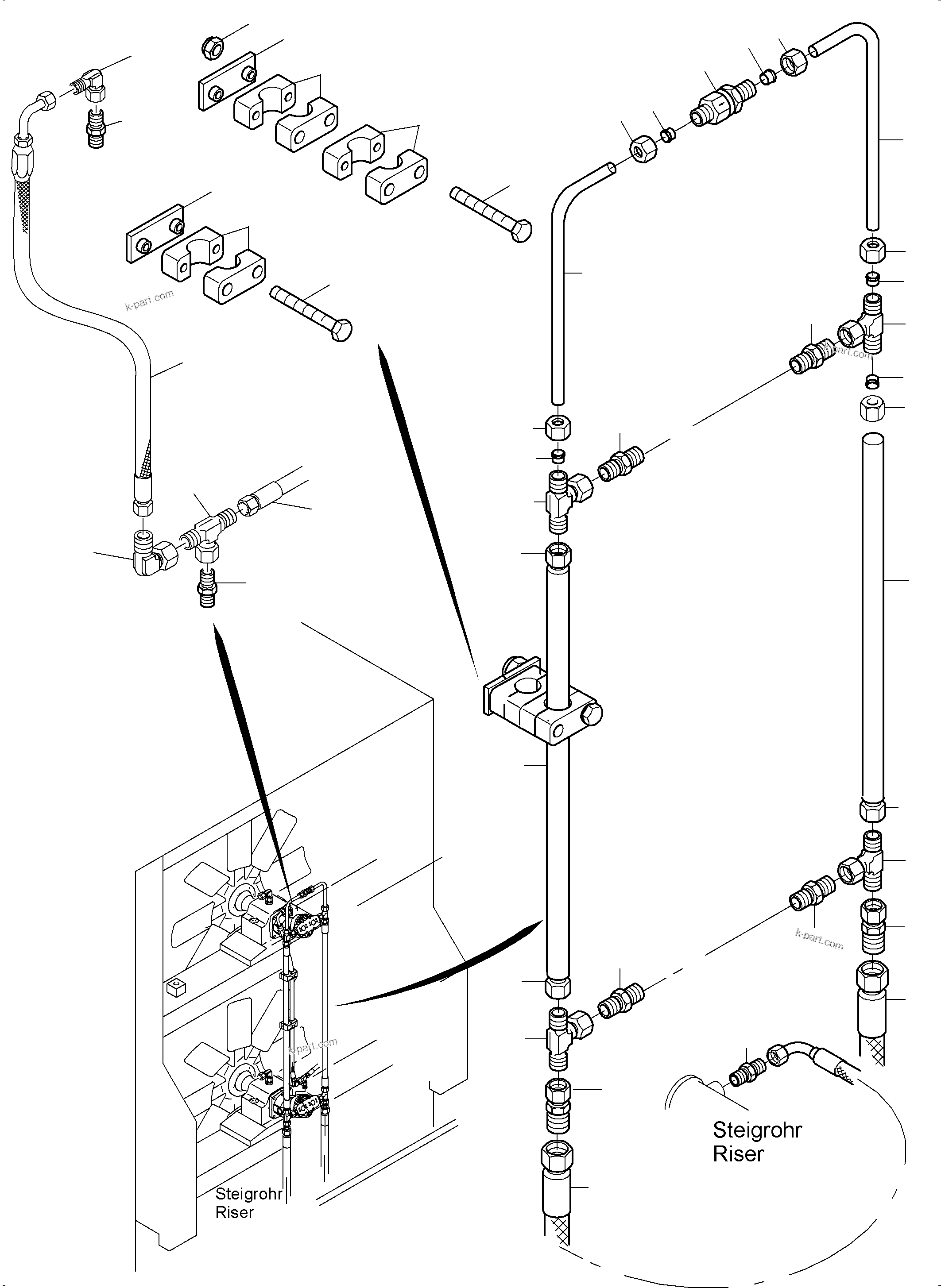 Komatsu parts book diagram for PC4000-6E S/N 08286: LINES - FAN MOTORS, FAN PUMP (OIL COOLER)