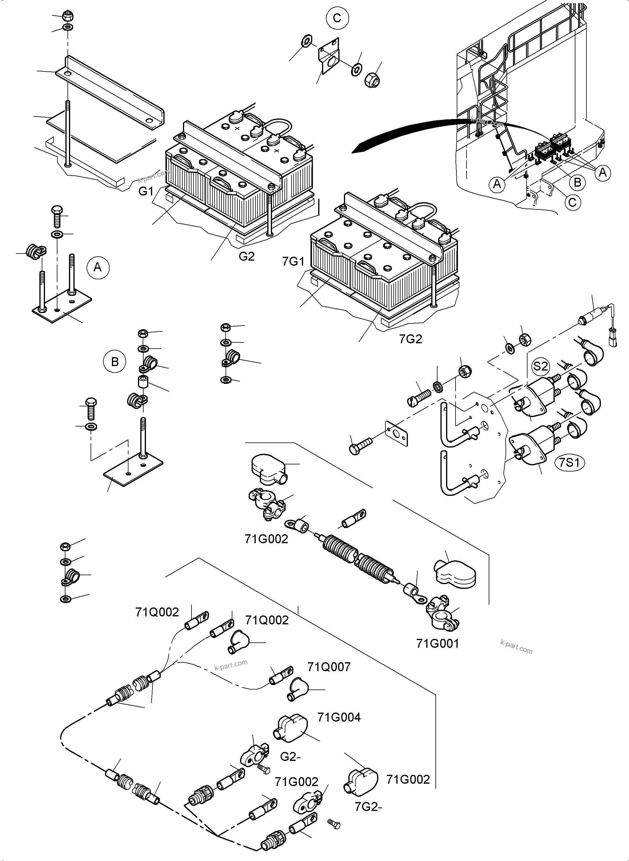 Komatsu parts book diagram for PC4000-6E S/N 08286: BATTERIES WITH CABLES