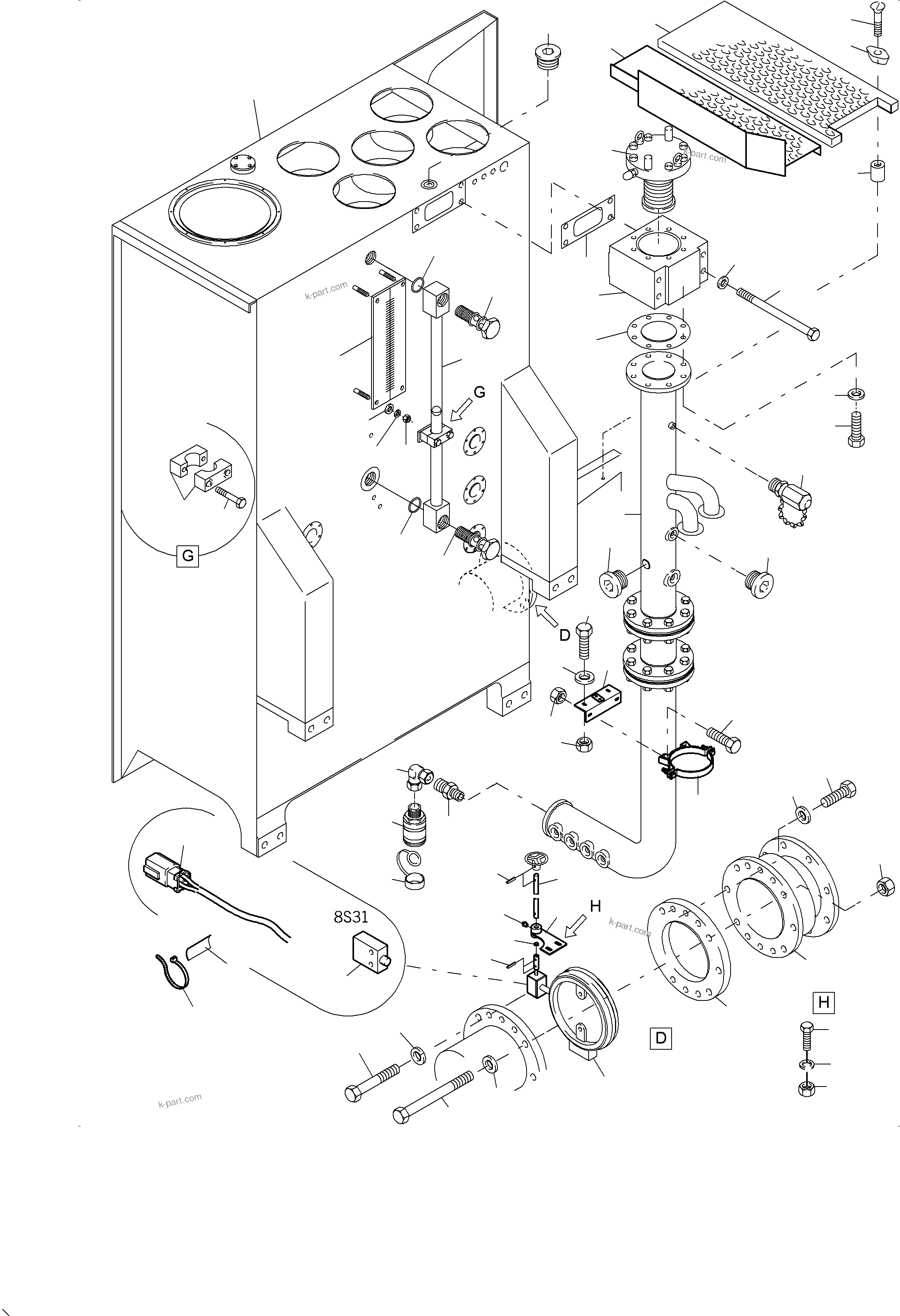 Komatsu parts book diagram for PC4000-6E S/N 08286: MAIN OIL TANK