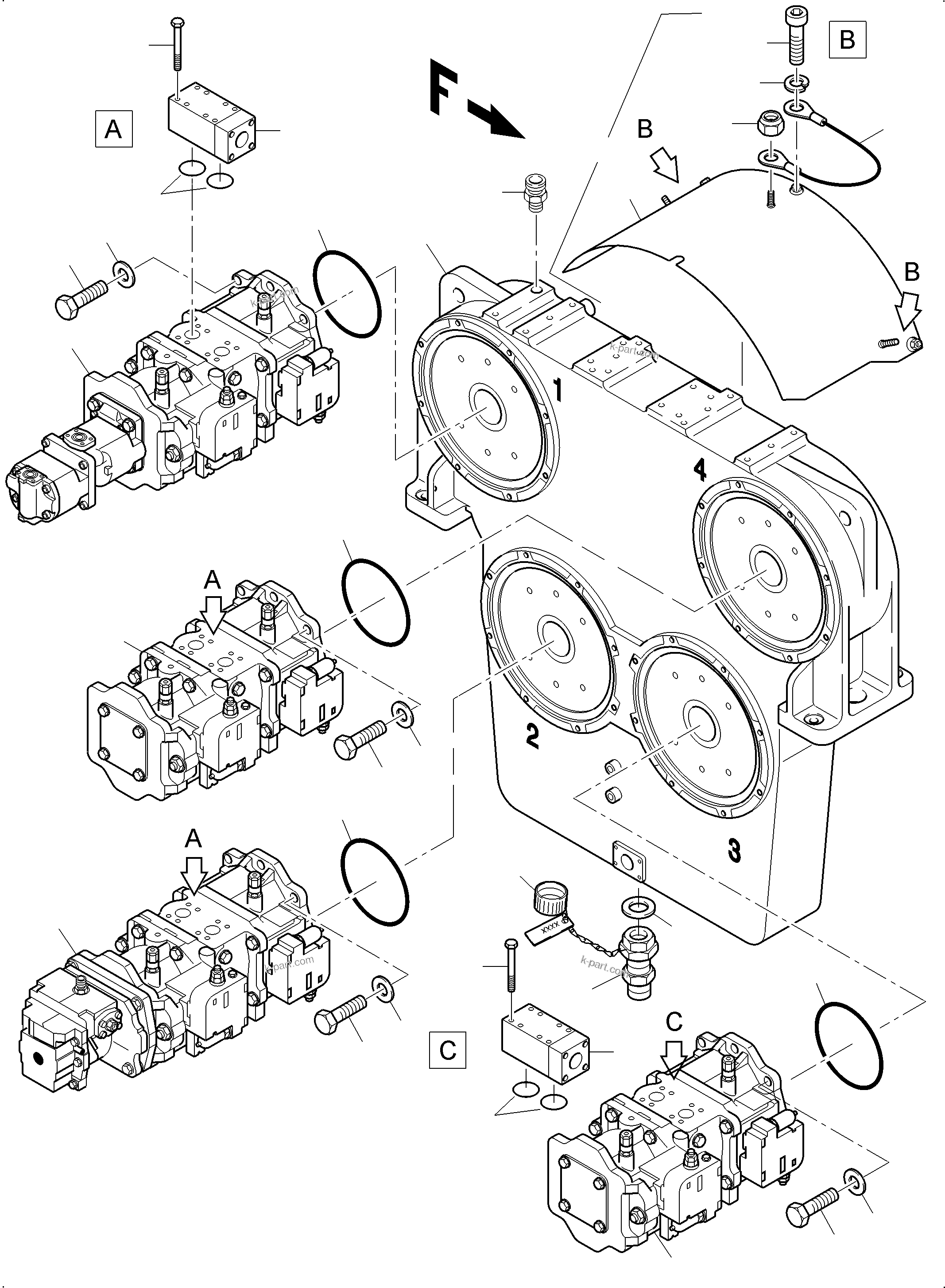 Komatsu parts book diagram for PC4000-6E S/N 08286: PUMP MOUNTING; COVER PDG