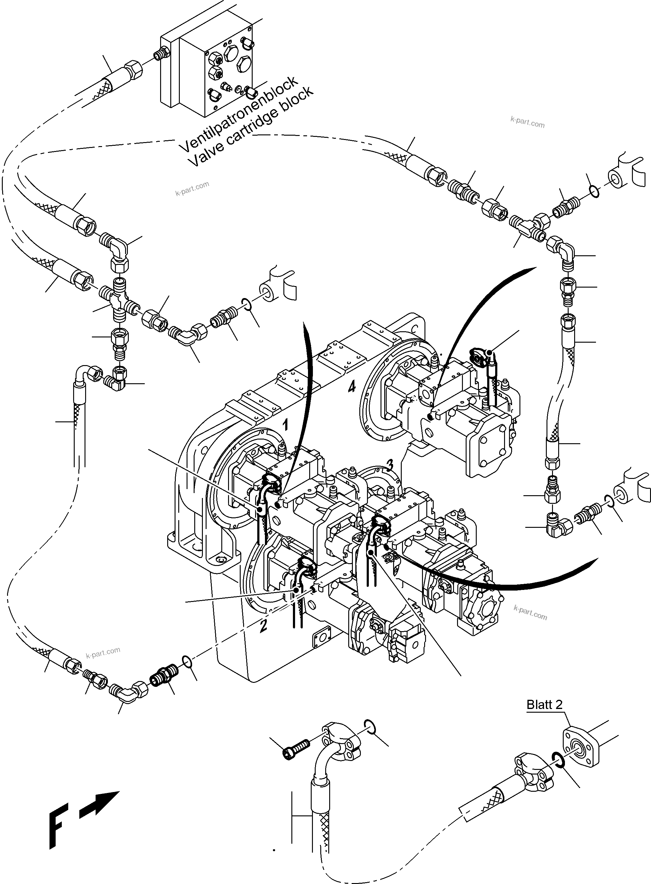 Komatsu parts book diagram for PC4000-6E S/N 08286: PRESSURE LINES - MAIN PUMPS