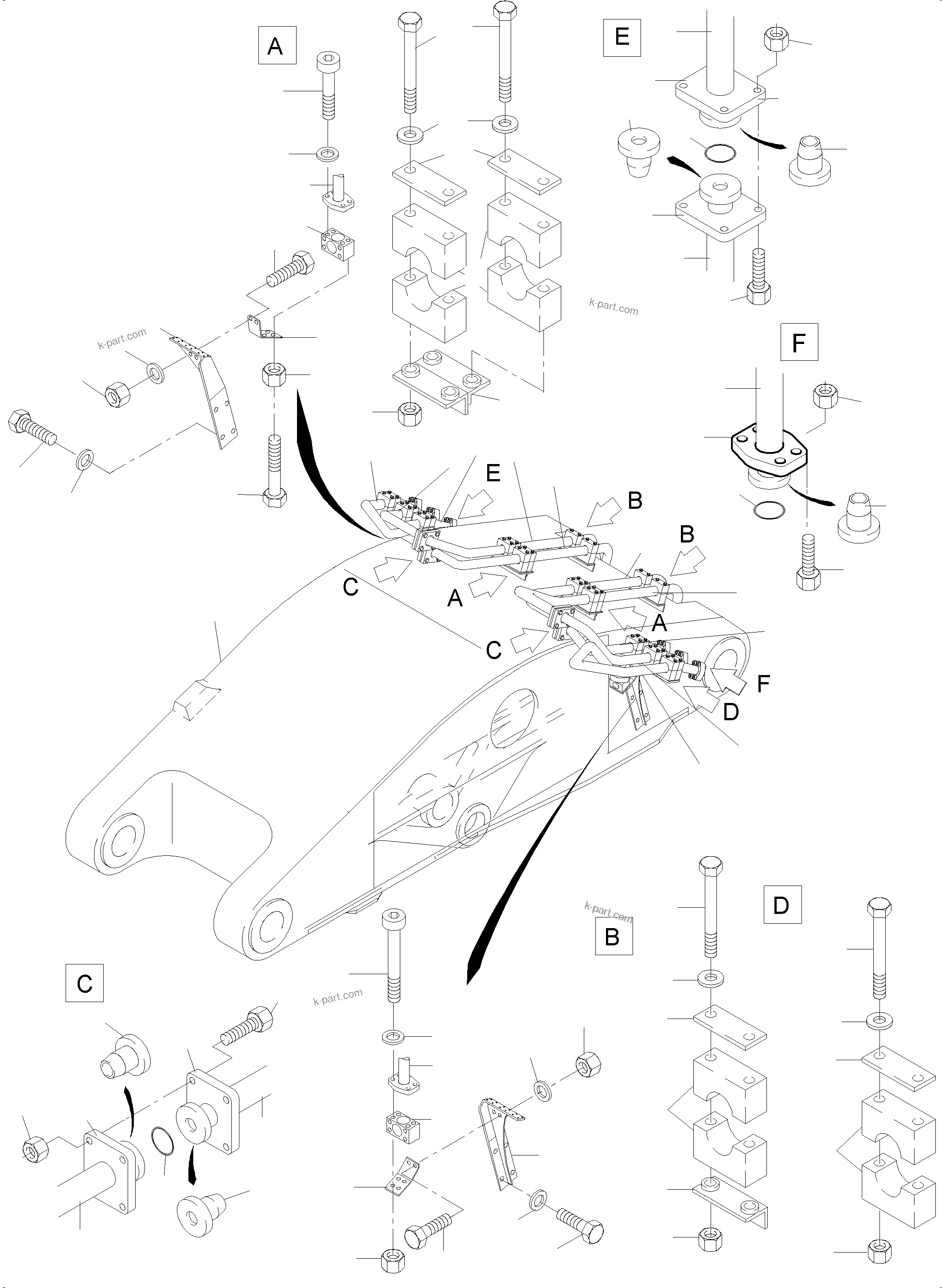 Komatsu parts book diagram for PC4000-6E S/N 08286: BULLCLAM BUCKET STICK 4,9 M