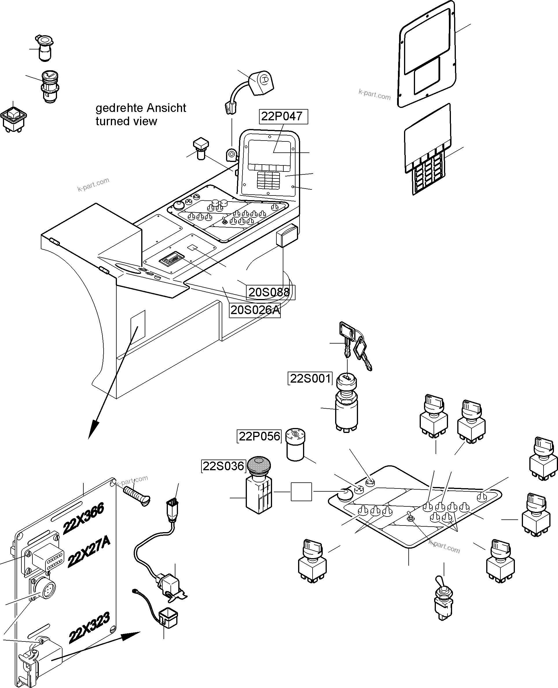 Komatsu parts book diagram for PC4000-6E S/N 08286: CABIN - OPERATION ELEMENTS - LOCATION 20