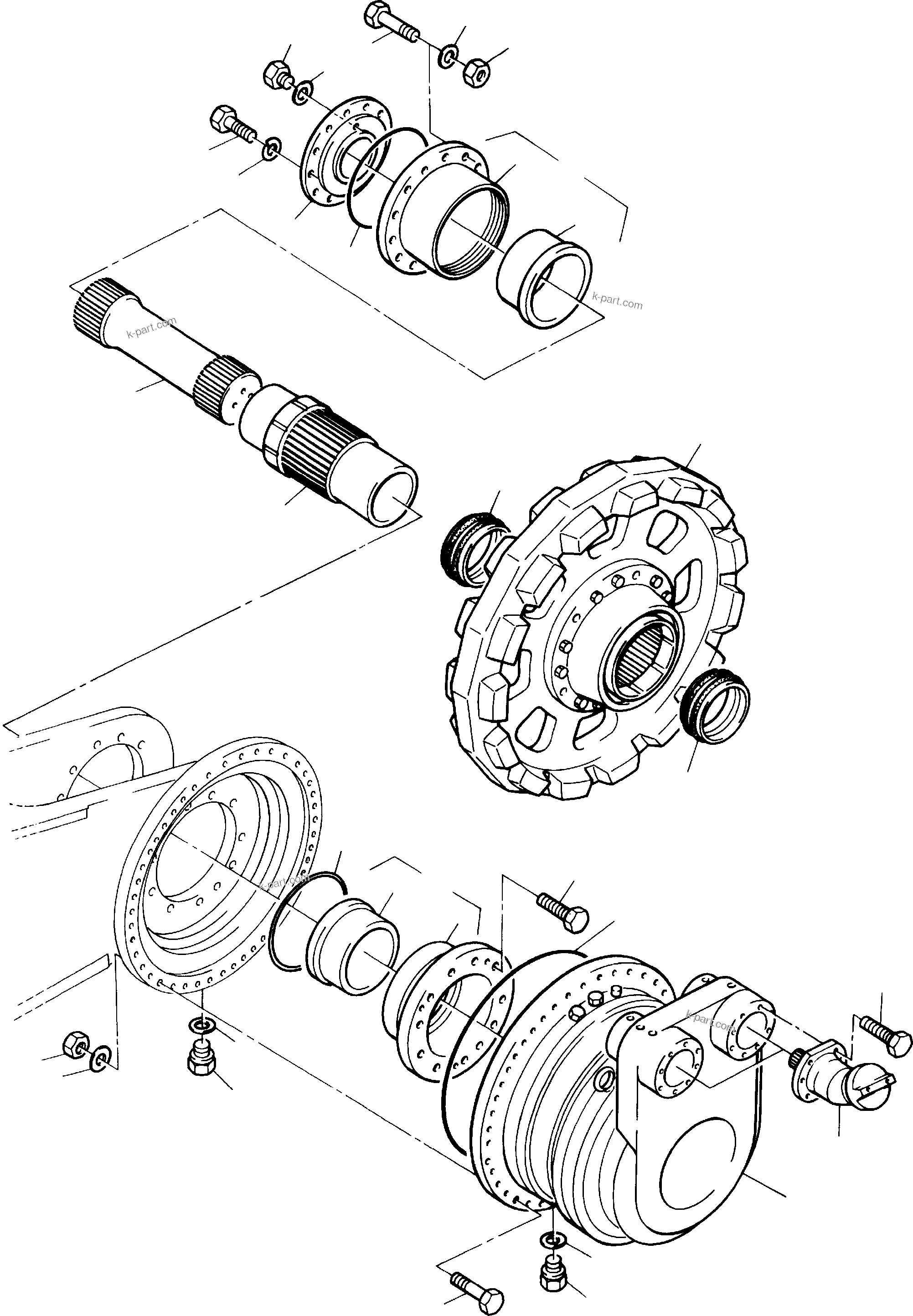 Komatsu parts book diagram for PC8000-1E S/N 12024: TRACK GROUP - DRIVE SPROCKET SIDE, R.H. AND L.H.