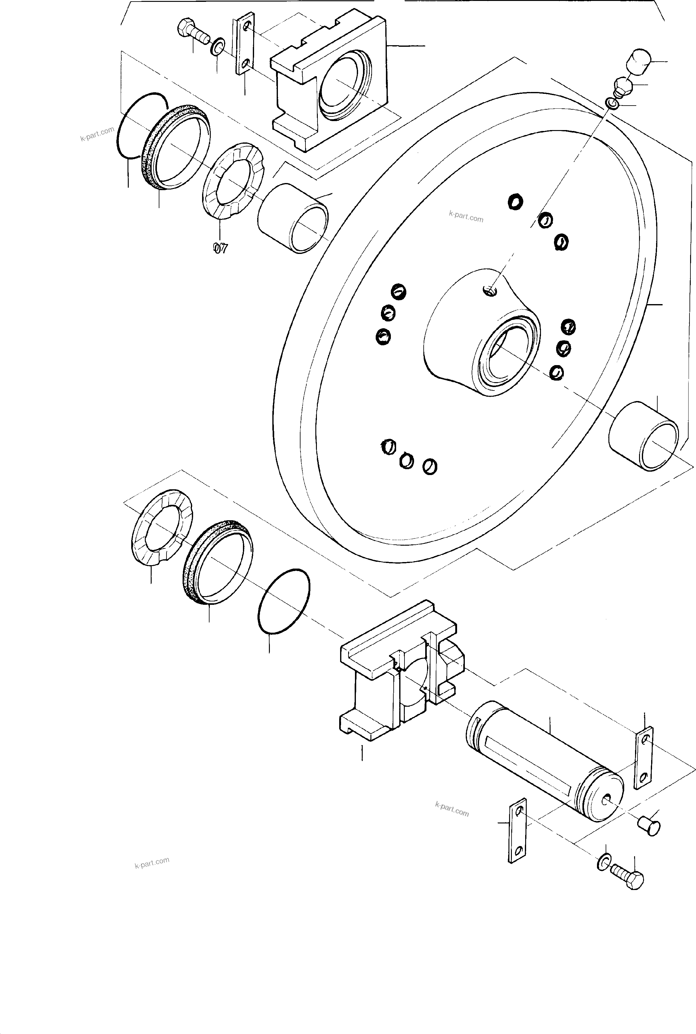 Komatsu parts book diagram for PC8000-1E S/N 12024: IDLER ASSY.