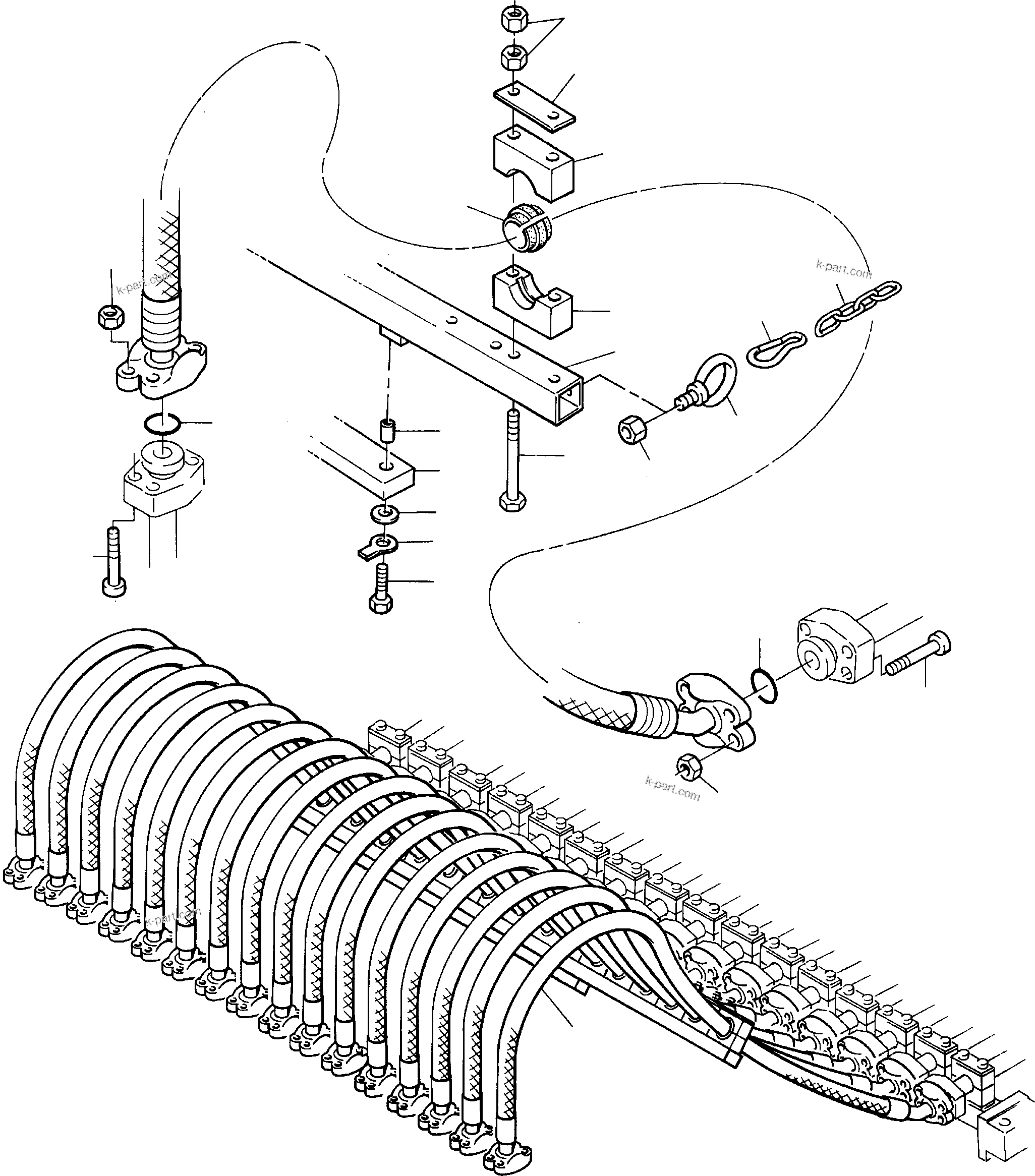 Komatsu parts book diagram for PC8000-1E S/N 12024: HOSES ASSY., DISTRIBUTION BLOCK - BOOM