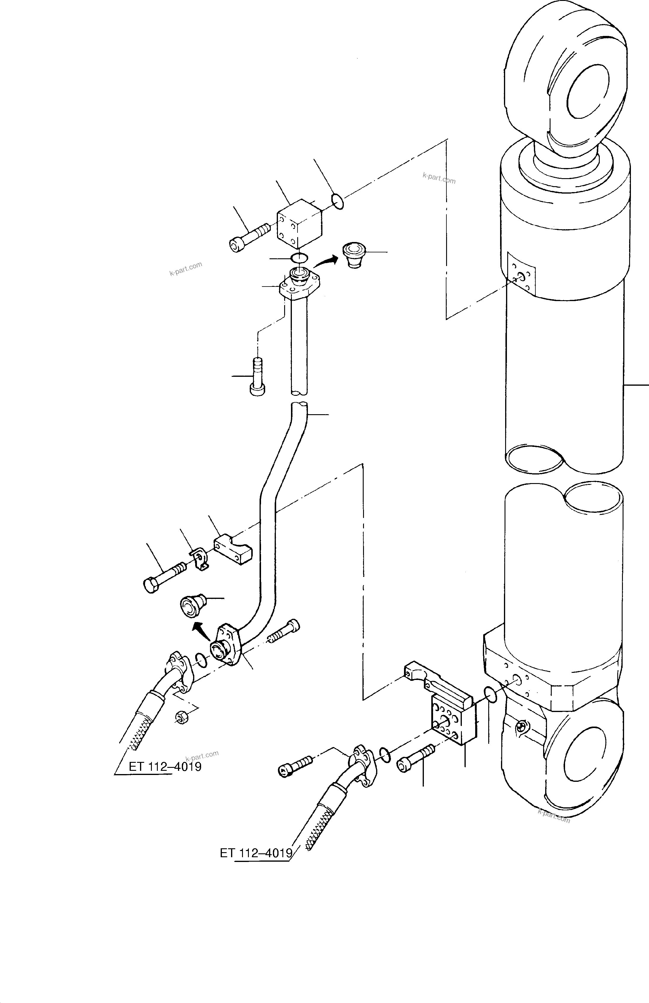 Komatsu parts book diagram for PC8000-1E S/N 12024: STICK CYLINDER WITH PIPING, L.H.