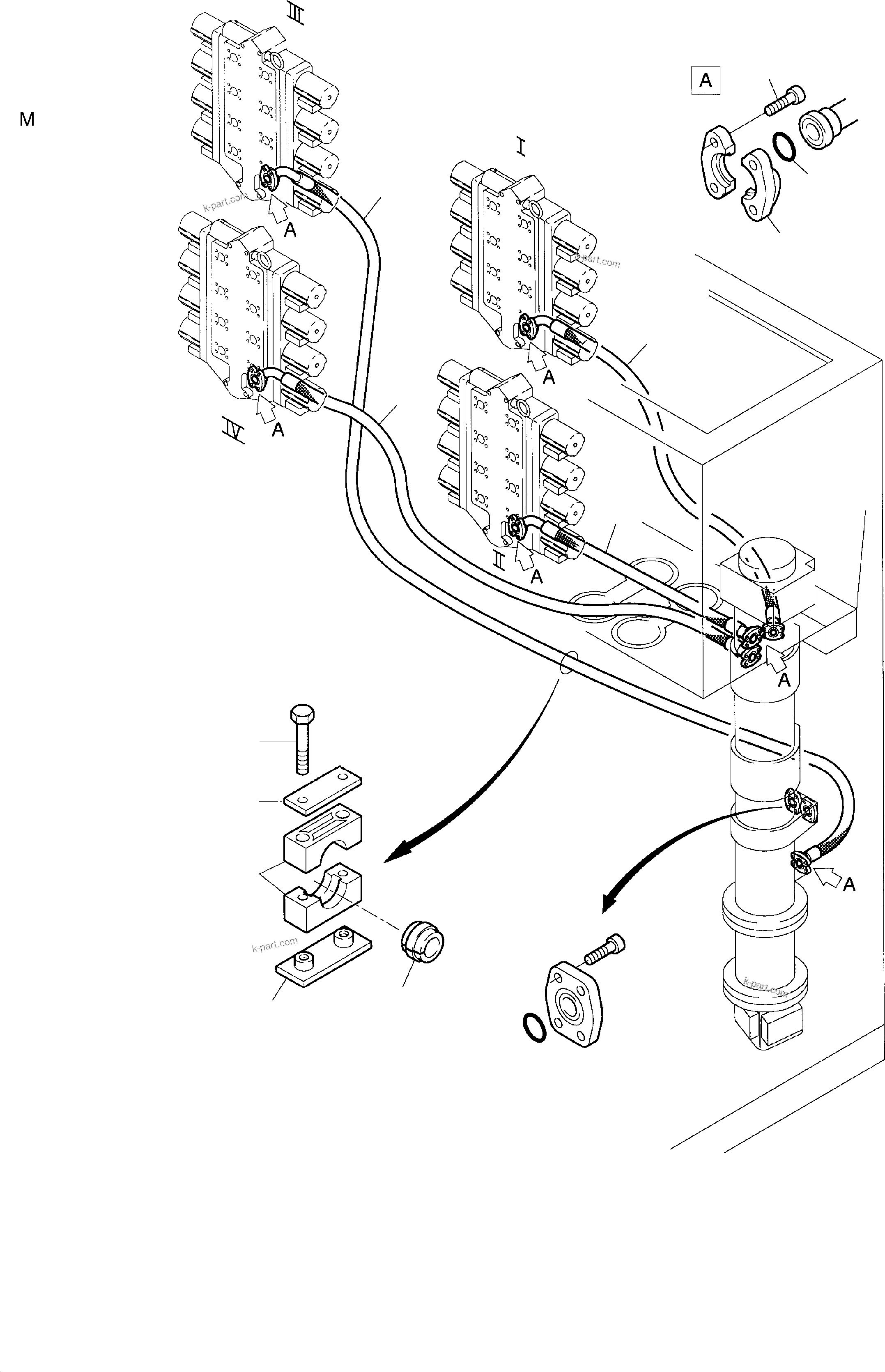 Komatsu parts book diagram for PC8000-1E S/N 12024: CONTROL BLOCKS - RETURN LINES