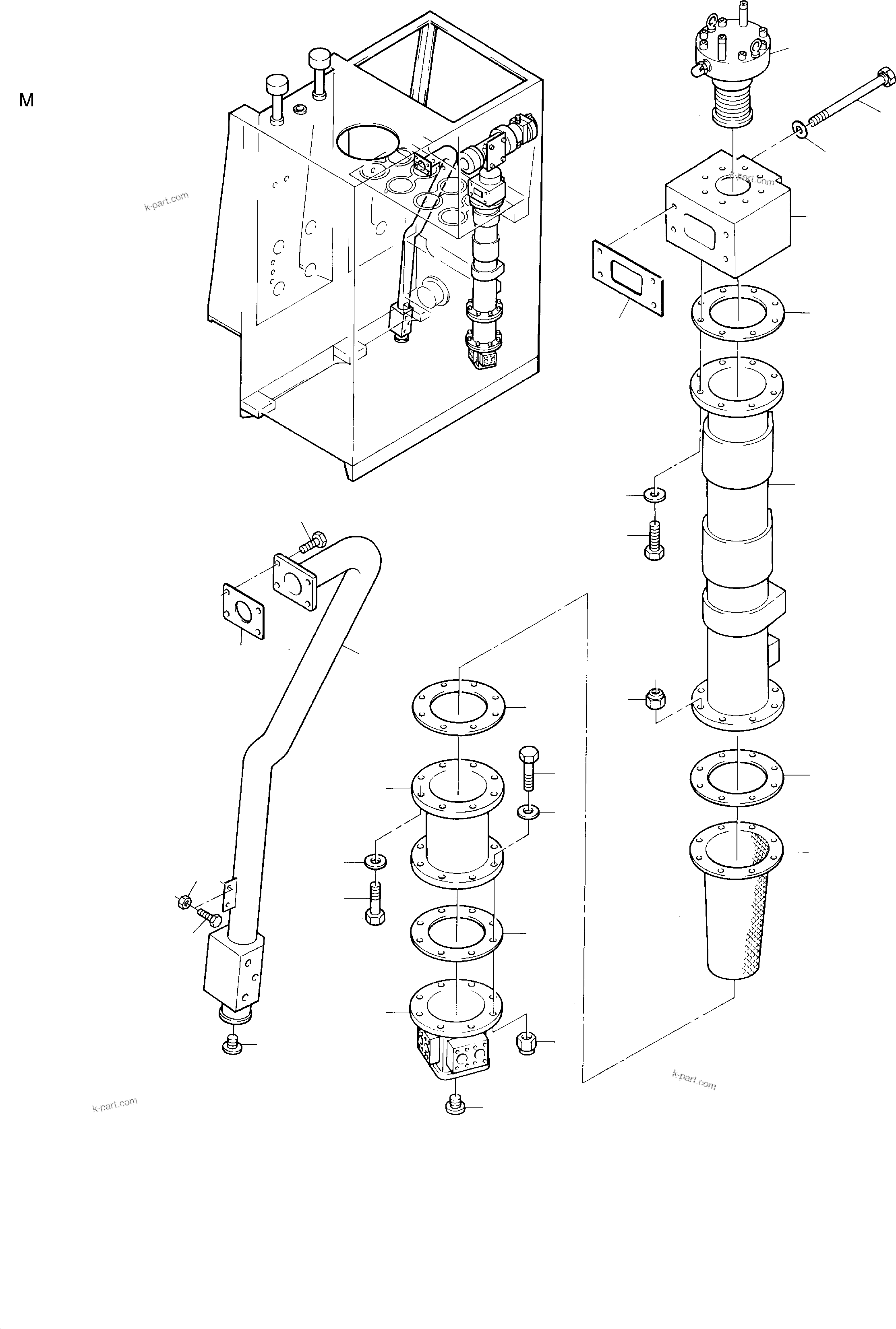 Komatsu parts book diagram for PC8000-1E S/N 12024: MAIN OIL TANK, HEADERS