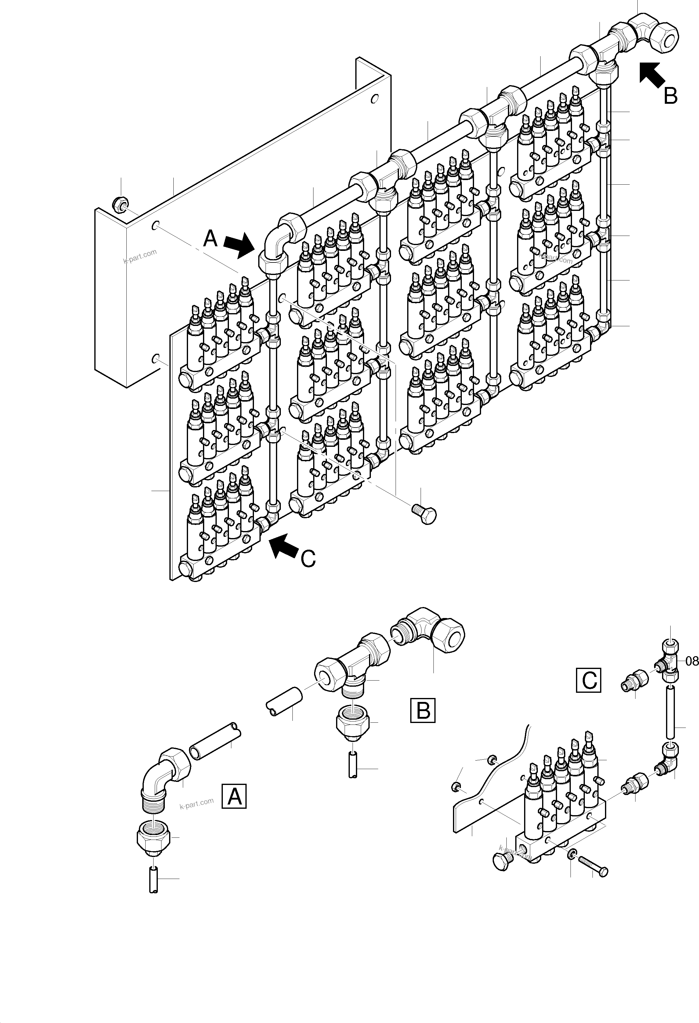 Komatsu parts book diagram for PC8000-1E S/N 12024: INSTALLATION - METERINGVALVES