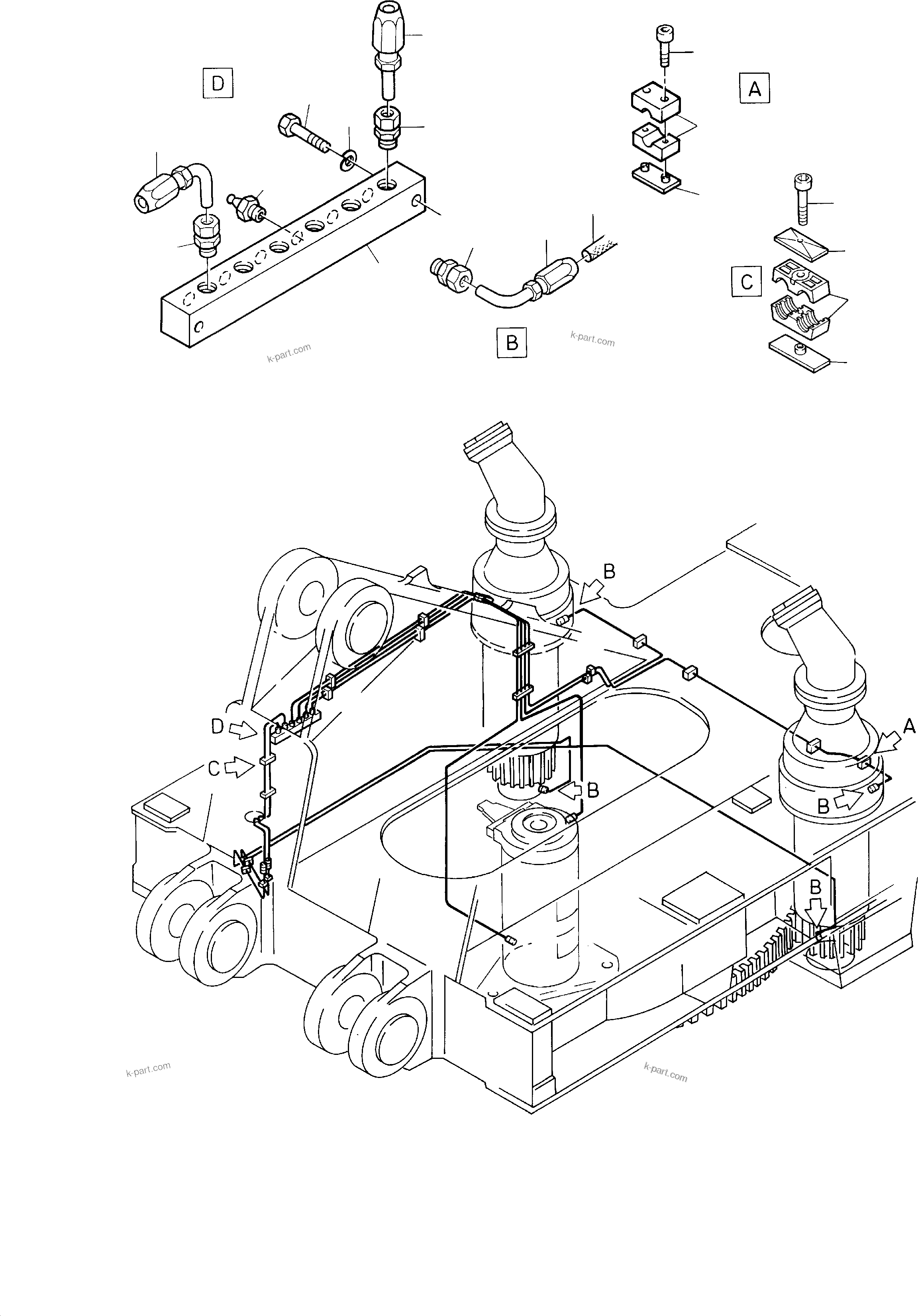 Komatsu parts book diagram for PC8000-1E S/N 12024: HAND OPERATED LUBE ARR.