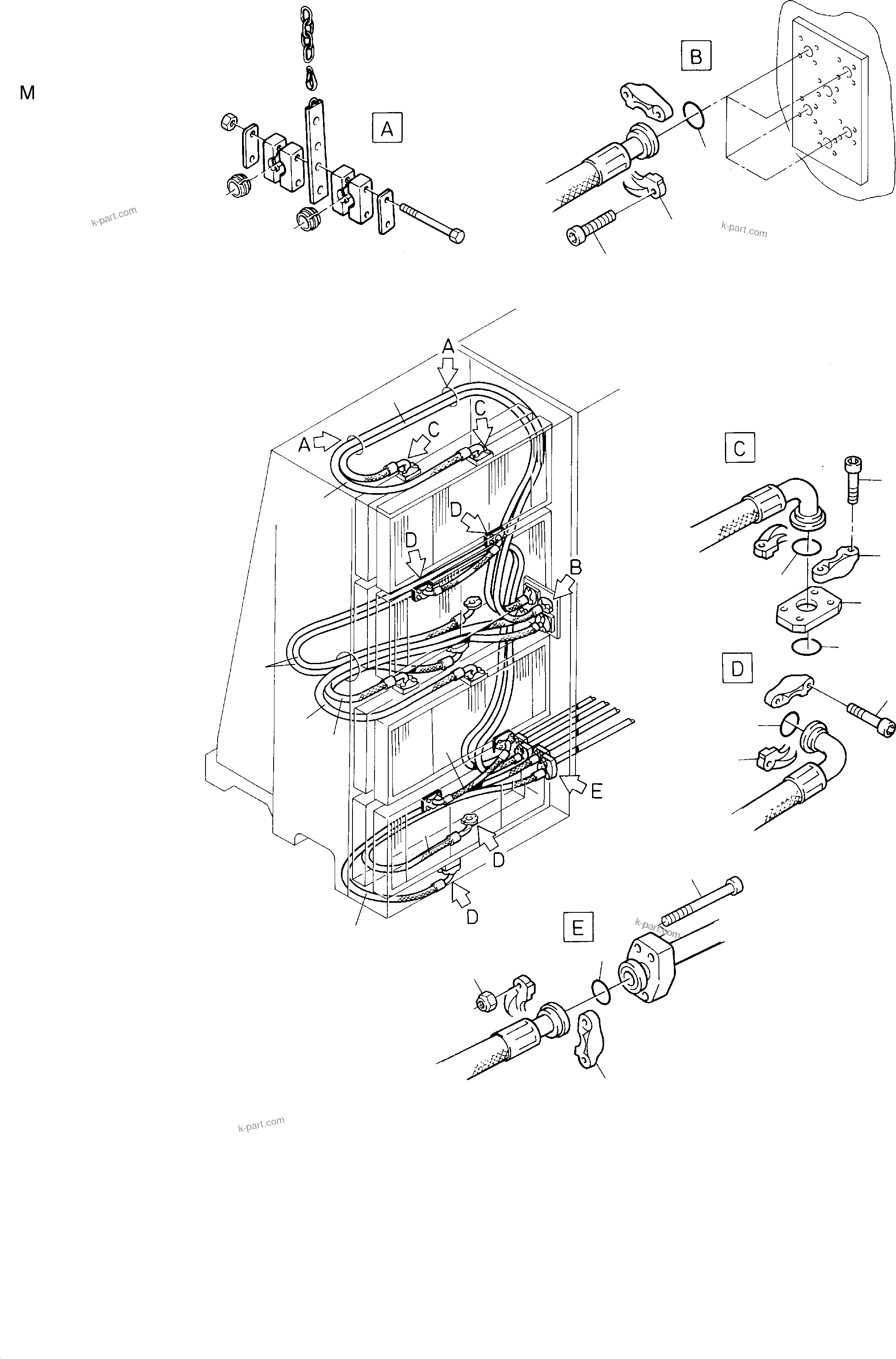Komatsu parts book diagram for PC8000-1E S/N 12024: OIL COOLER - HOSES ASSY.