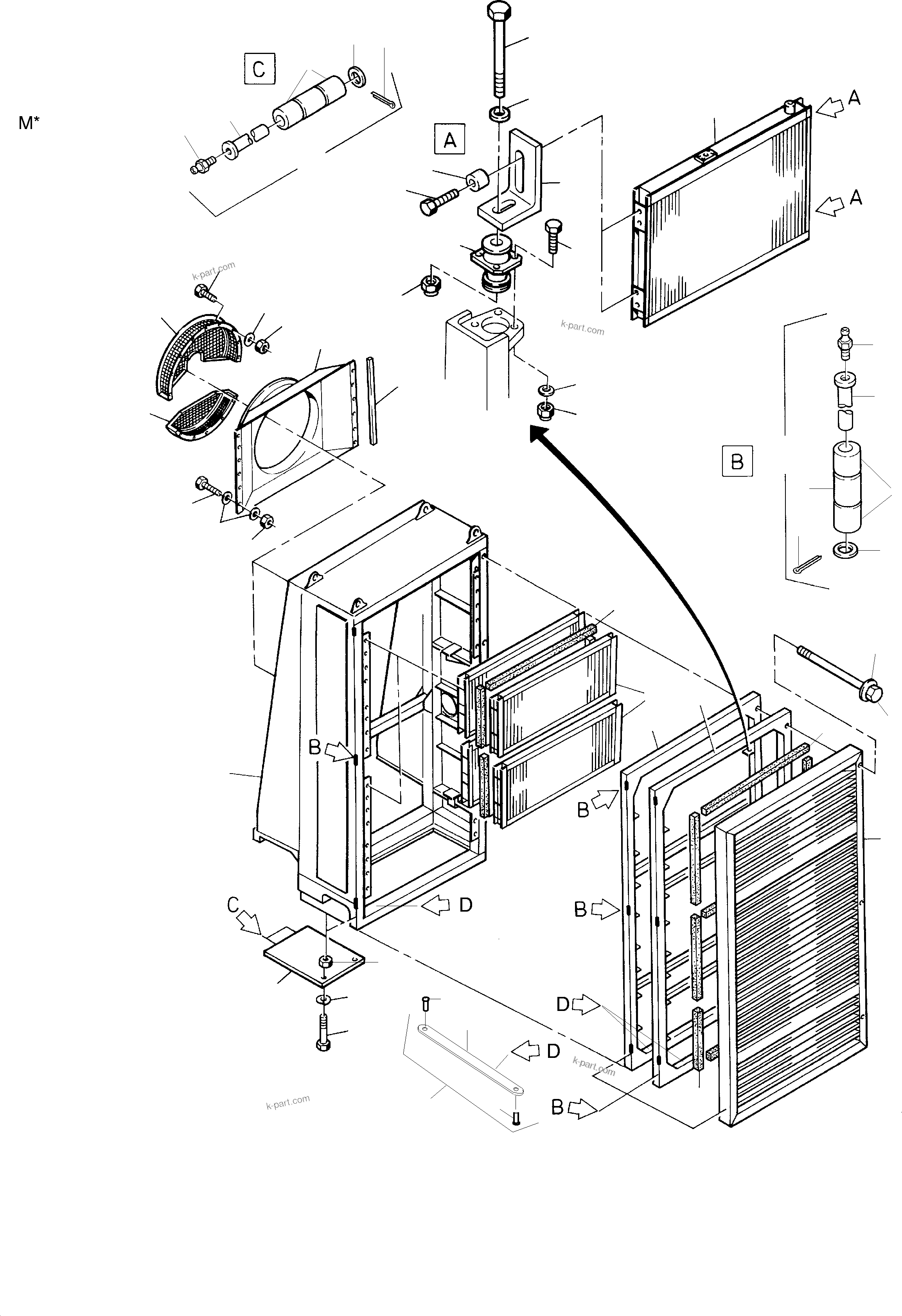 Komatsu parts book diagram for PC8000-1E S/N 12024: OIL COOLER ARR.