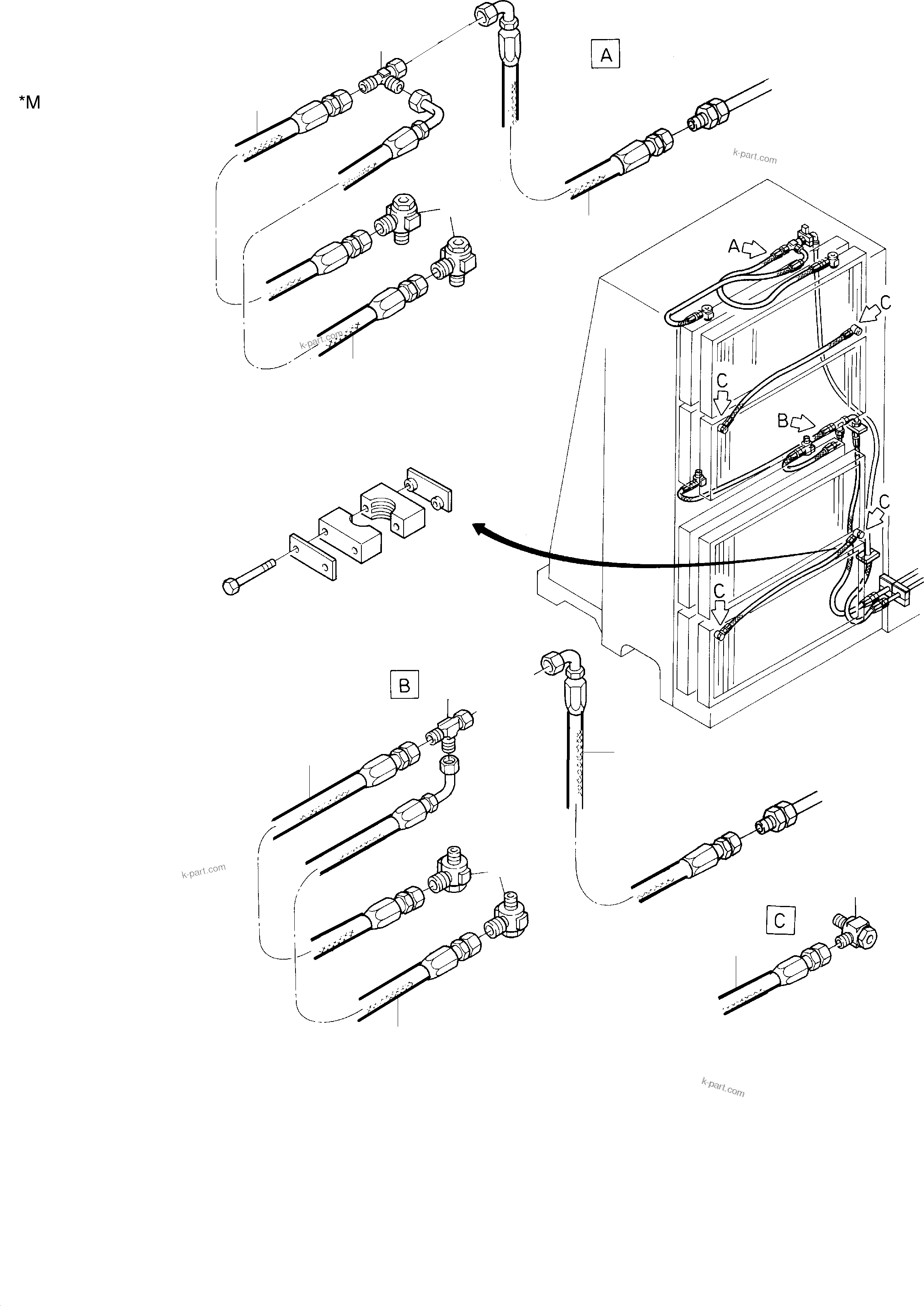Komatsu parts book diagram for PC8000-1E S/N 12024: DISTRIBUTOR GEAR OIL COOLING
