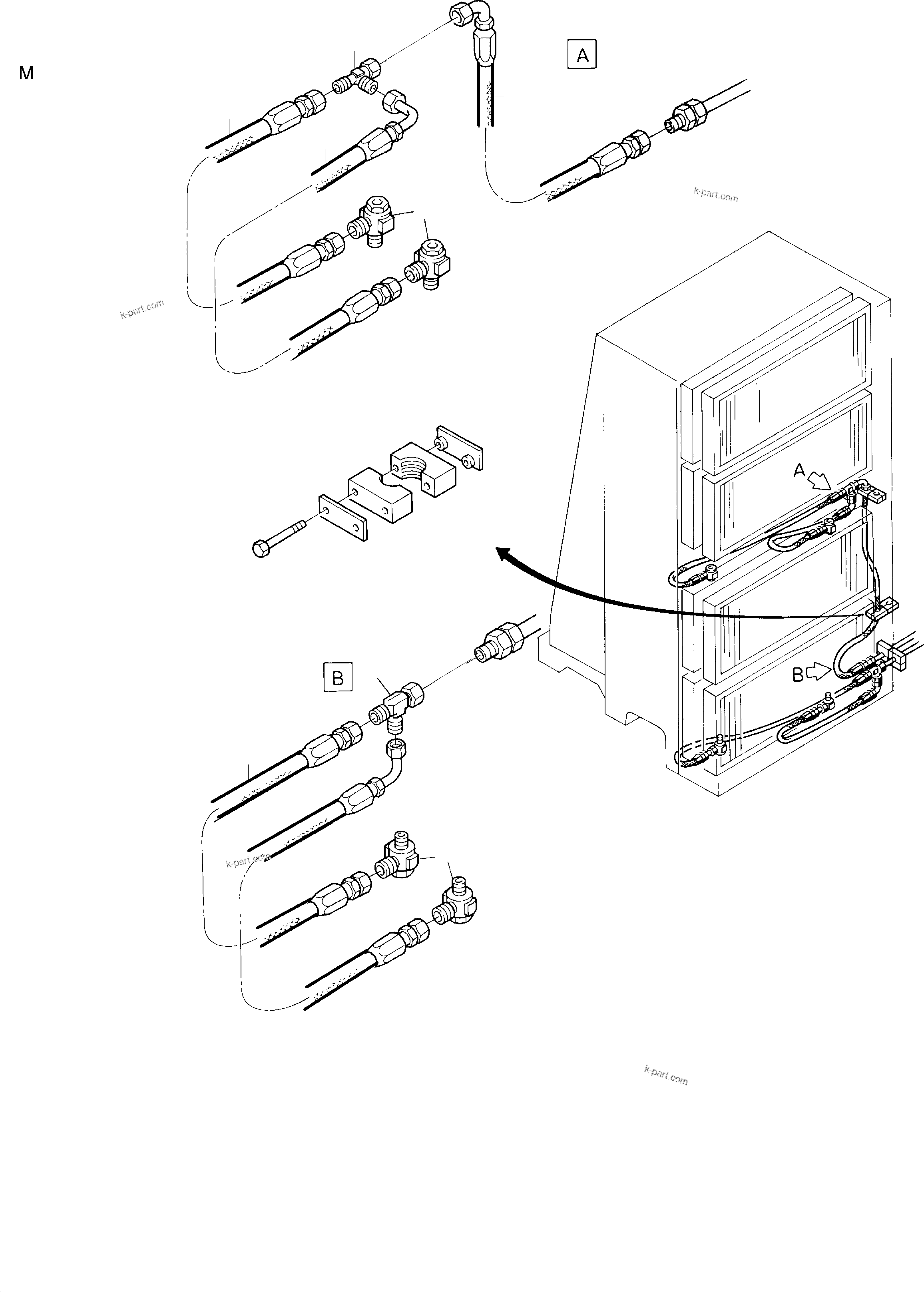 Komatsu parts book diagram for PC8000-1E S/N 12024: DISTRIBUTOR GEAR OIL COOLING