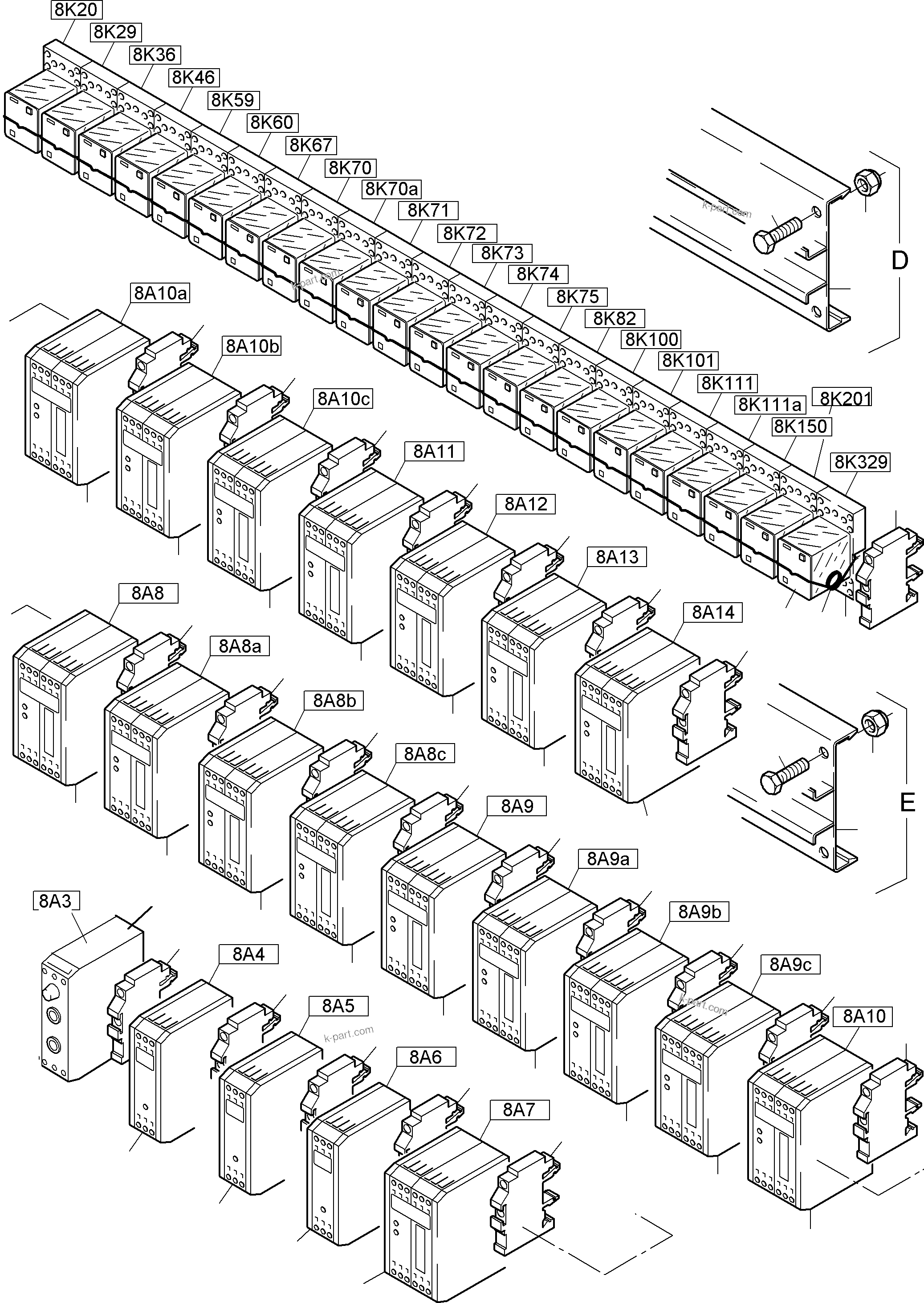 Komatsu parts book diagram for PC8000-1E S/N 12024: MAIN SWITCH BOX IN CAB SUPPORT