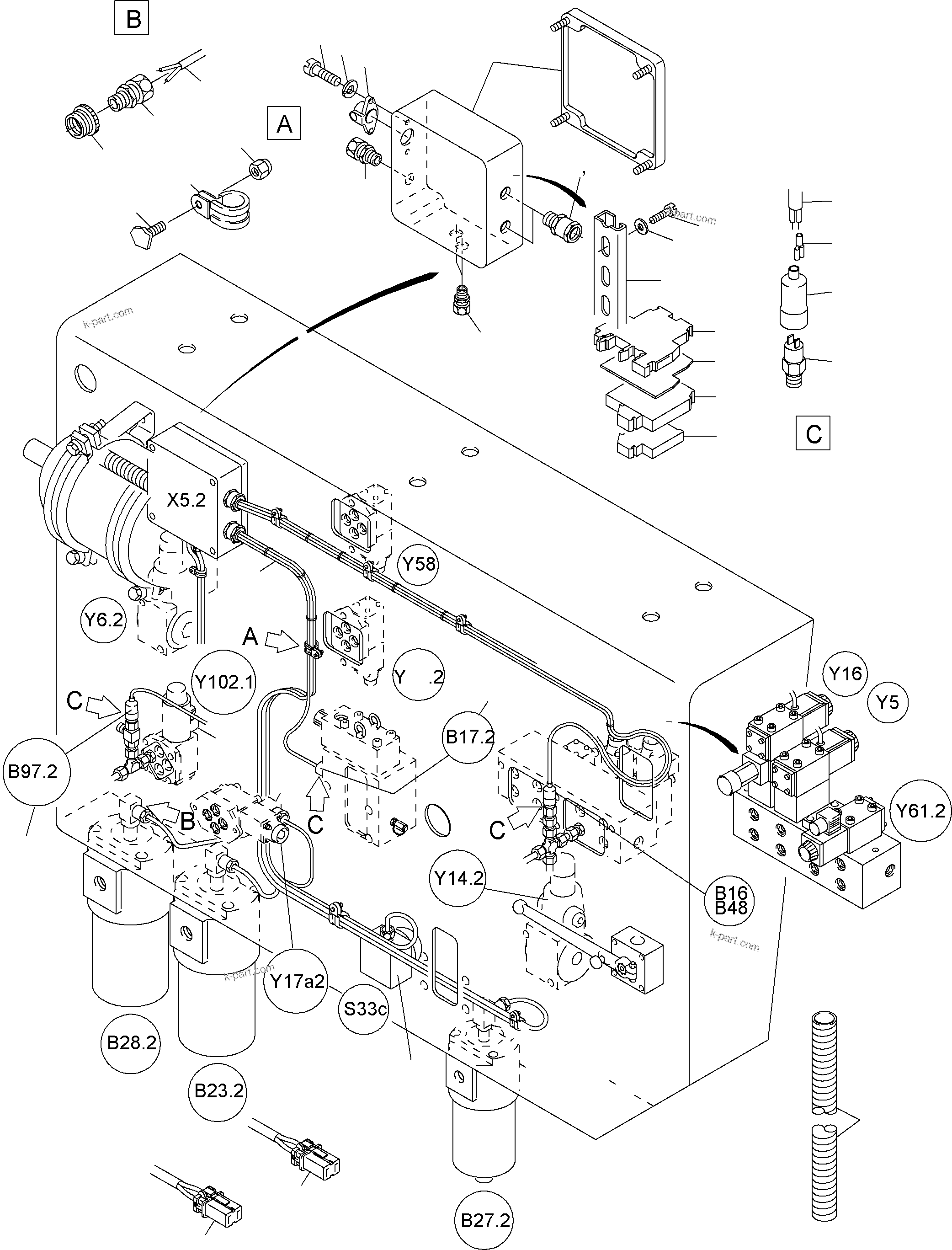 Komatsu parts book diagram for PC8000-1E S/N 12024: CABLES - CONTROL FRAME