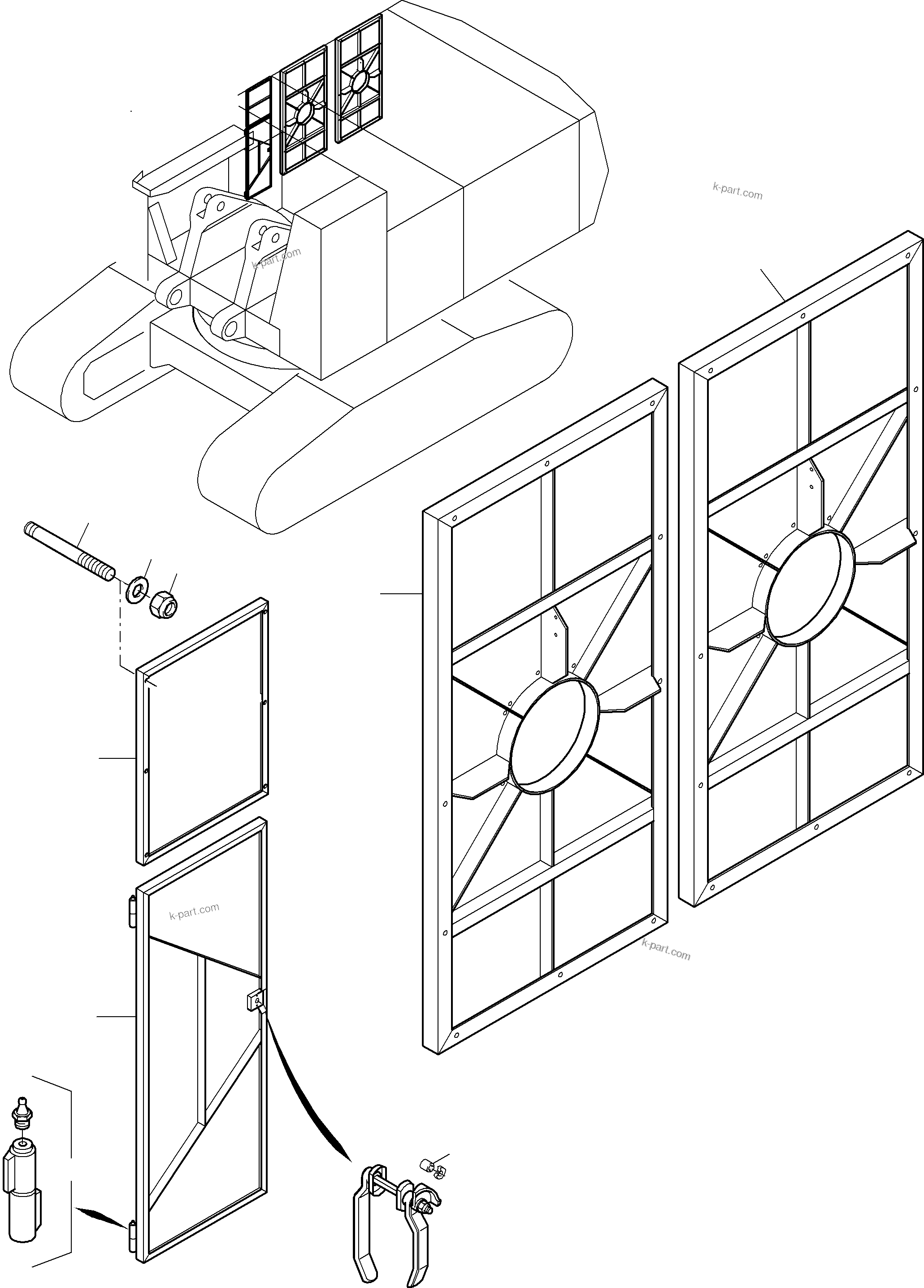 Komatsu parts book diagram for PC8000-1E S/N 12024: DOORS - MACHINE COVERING