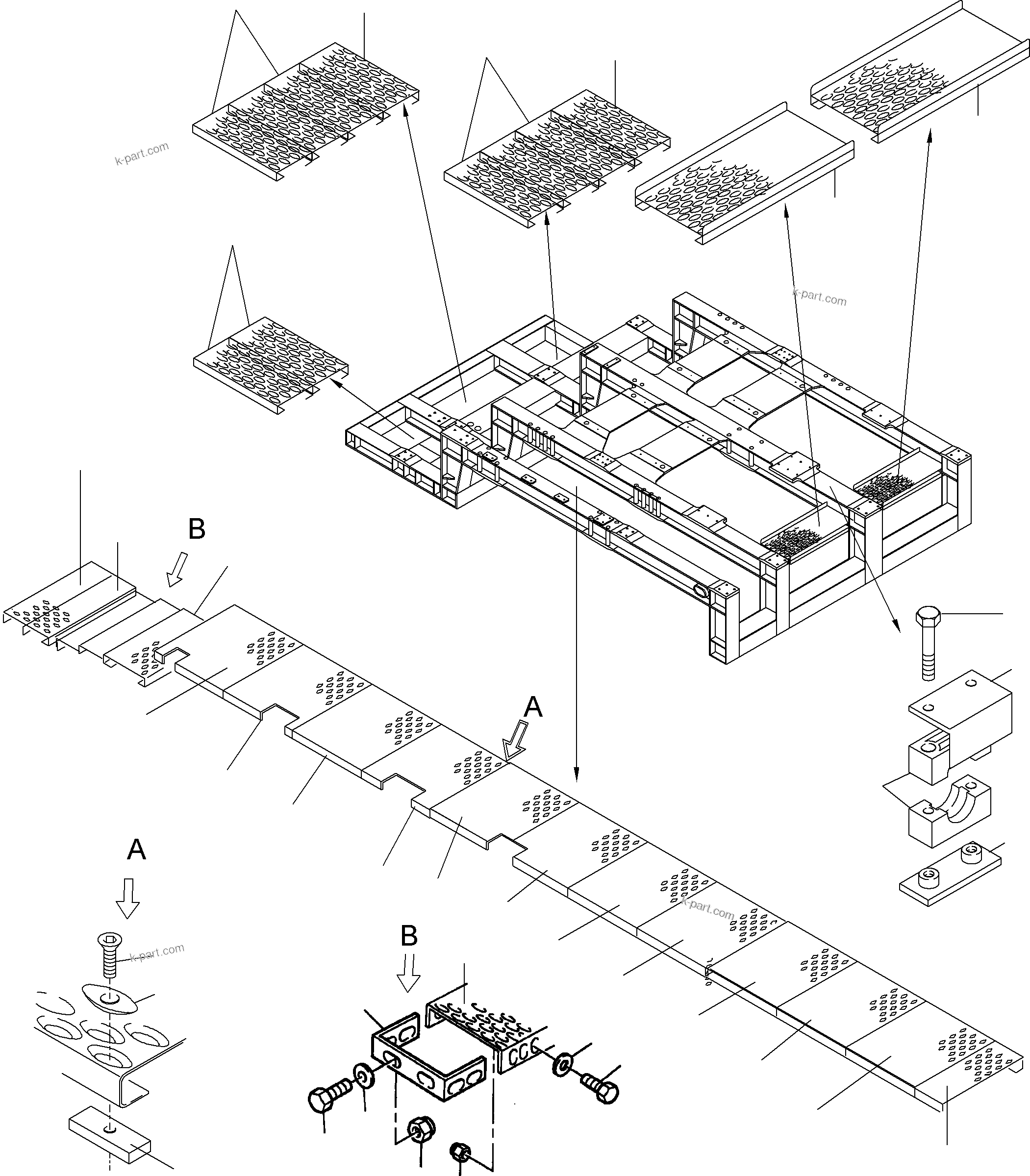 Komatsu parts book diagram for PC8000-1E S/N 12024: CATWALKS - ENGINE HOUSING