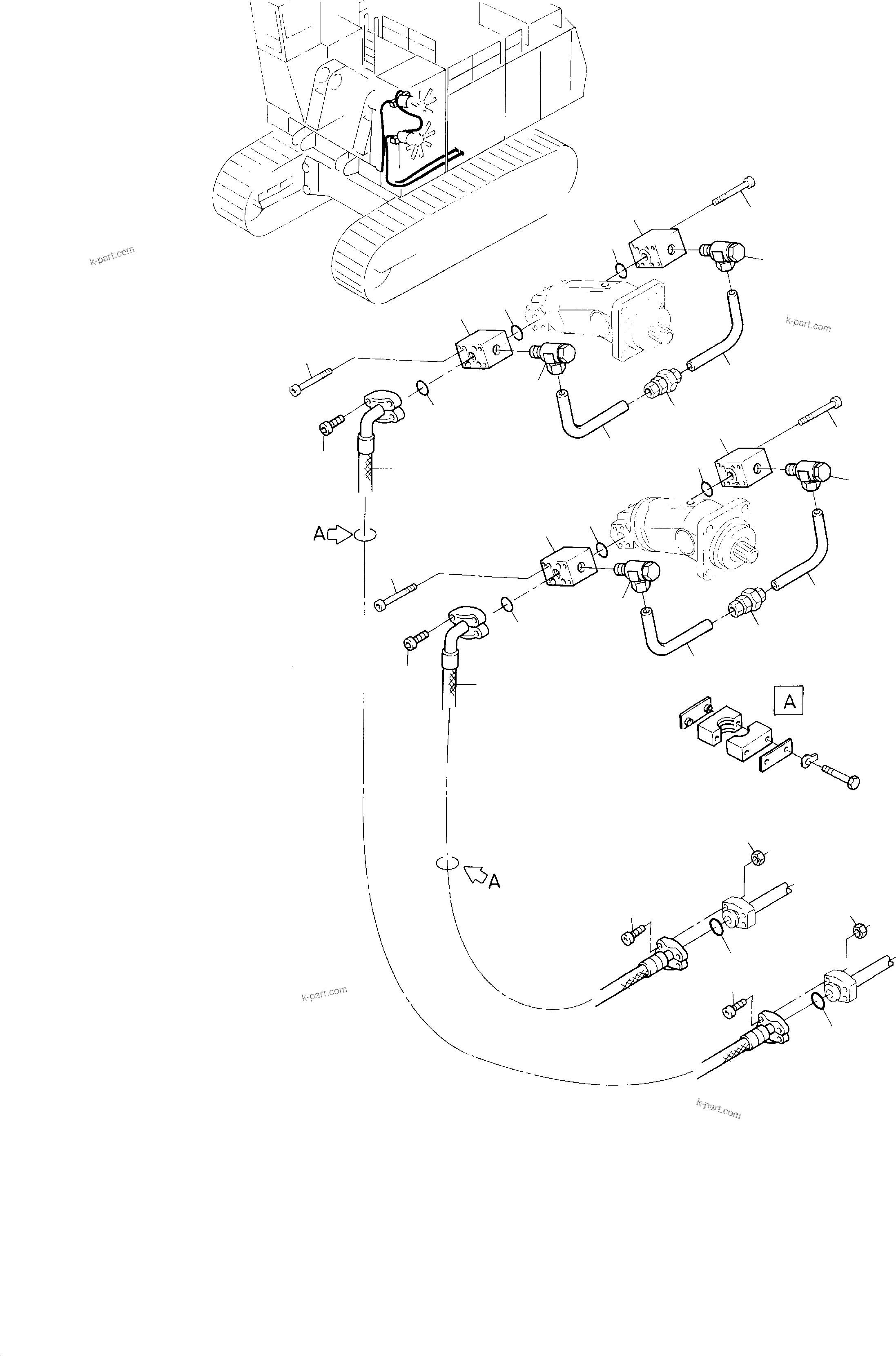 Komatsu parts book diagram for PC8000-1E S/N 12024: PRESSURE LINES - FAN MOTORS (OIL)