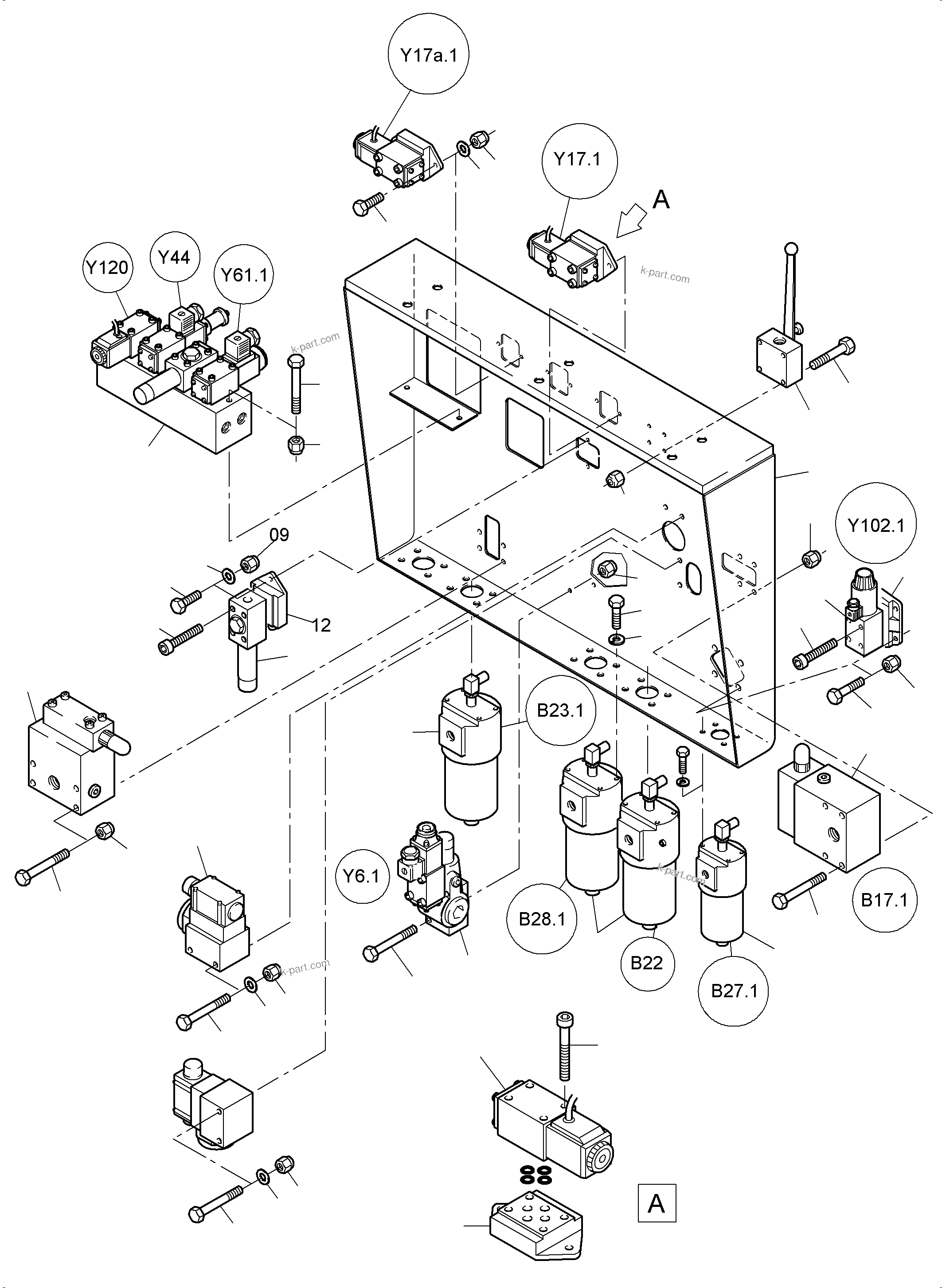 Komatsu parts book diagram for PC8000-1E S/N 12024: FILTER- AND CONTROL PLATE FRONT