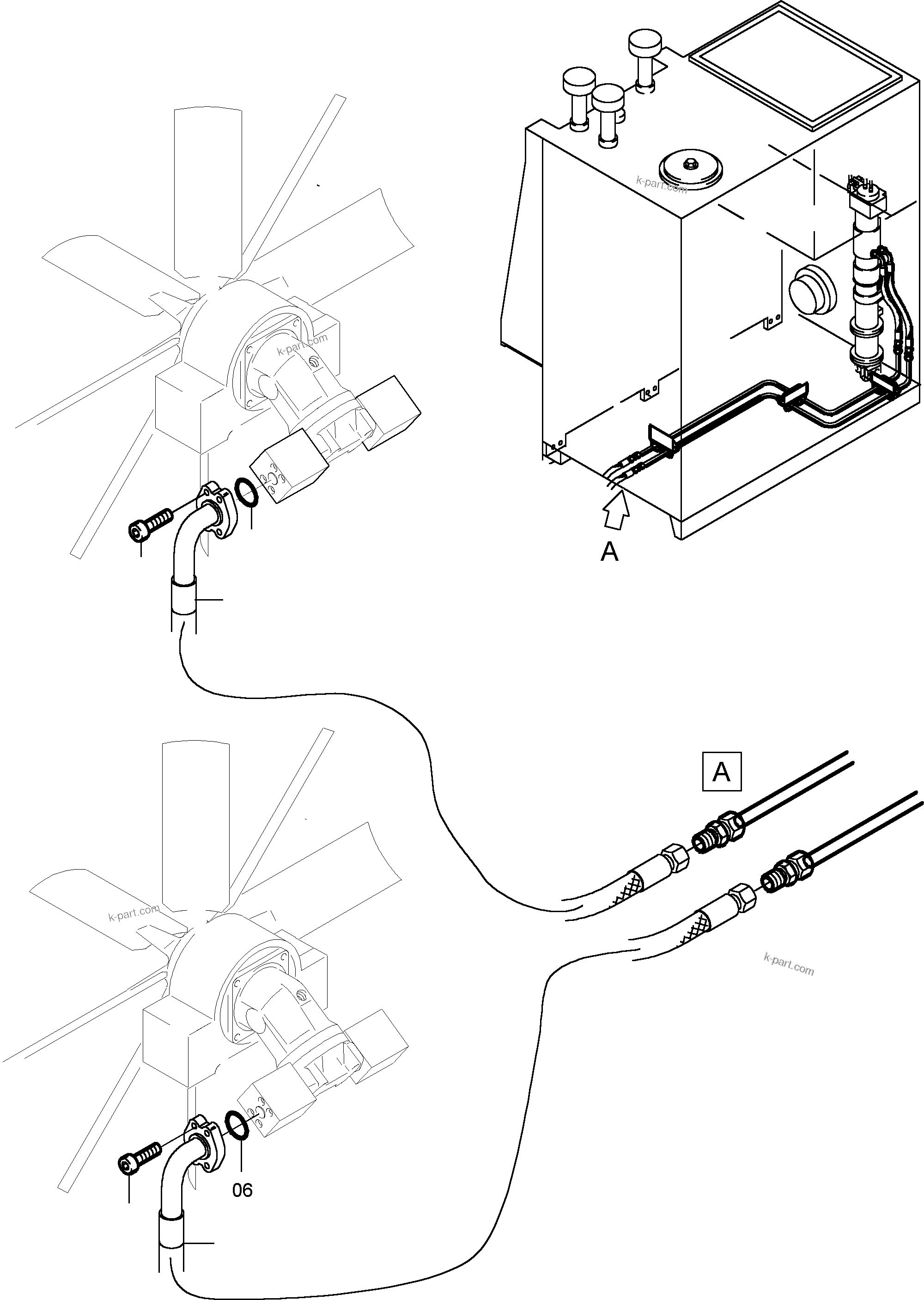 Komatsu parts book diagram for PC8000-6E S/N 12061: RETURN LINES - FAN MOTORS -OIL COOLER