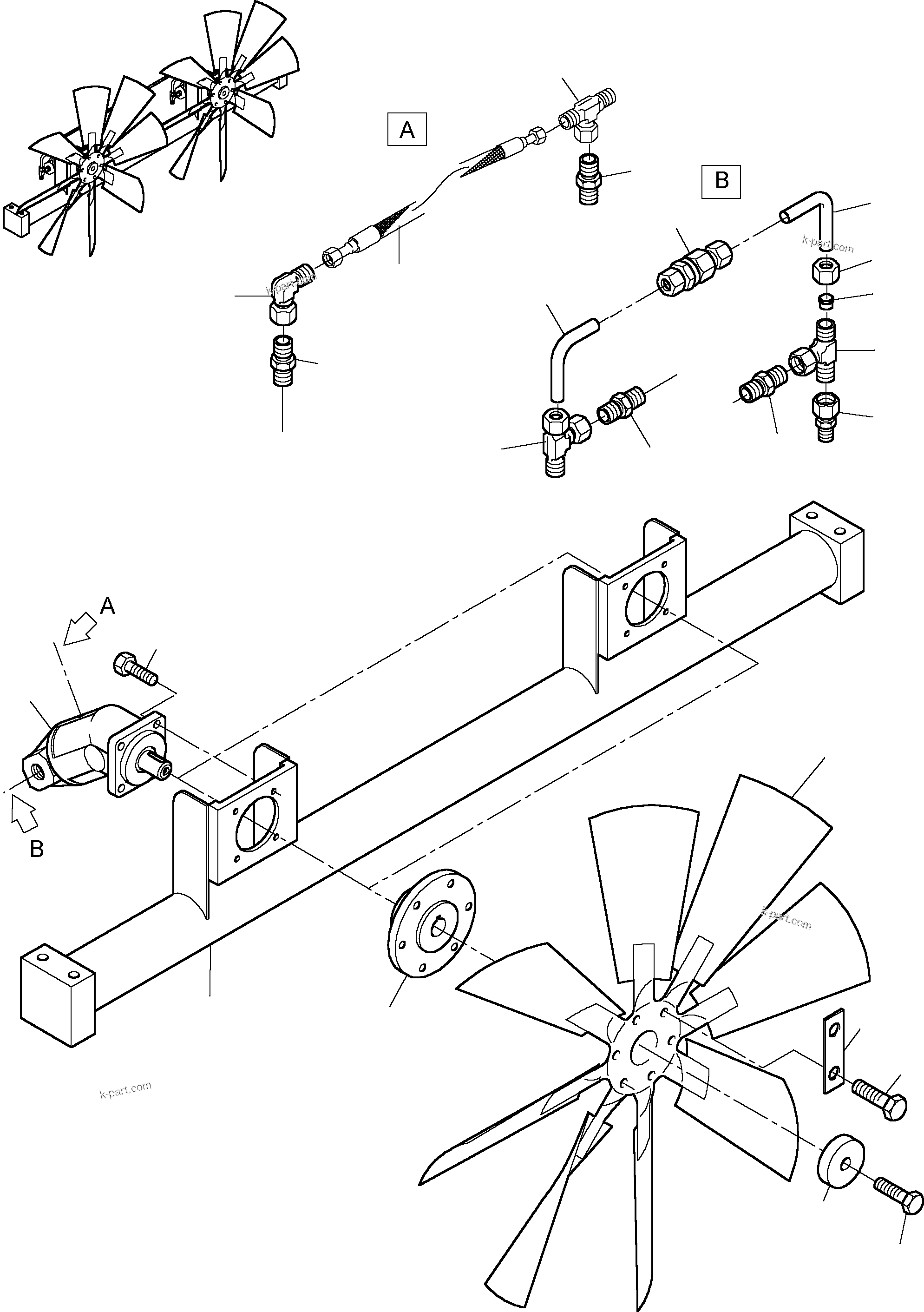 Komatsu parts book diagram for PC8000-6E S/N 12061: FAN CROSSHEAD ASSY.