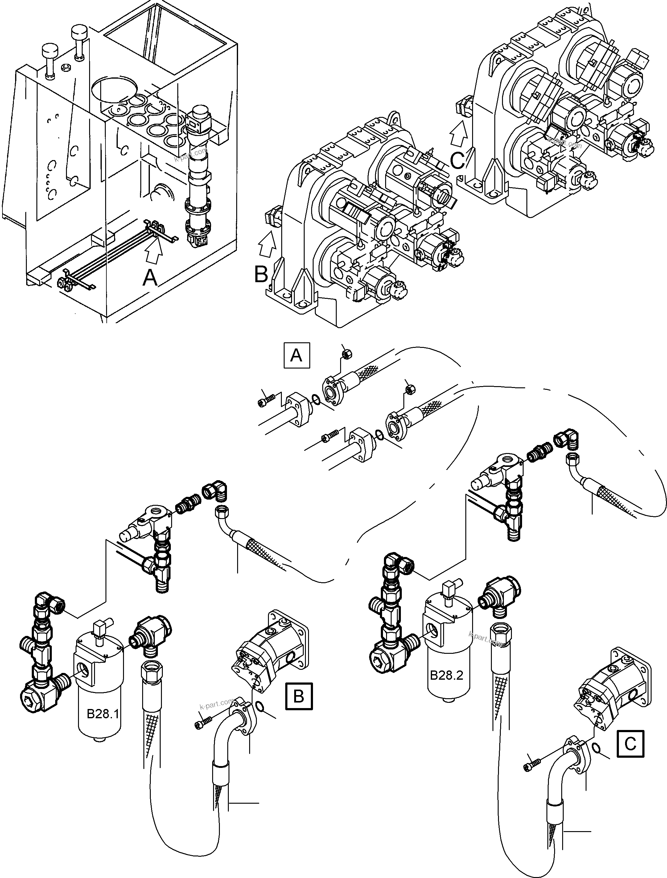 Komatsu parts book diagram for PC8000-6E S/N 12061: PRESSURE LINES - FAN MOTORS -OIL COOLER