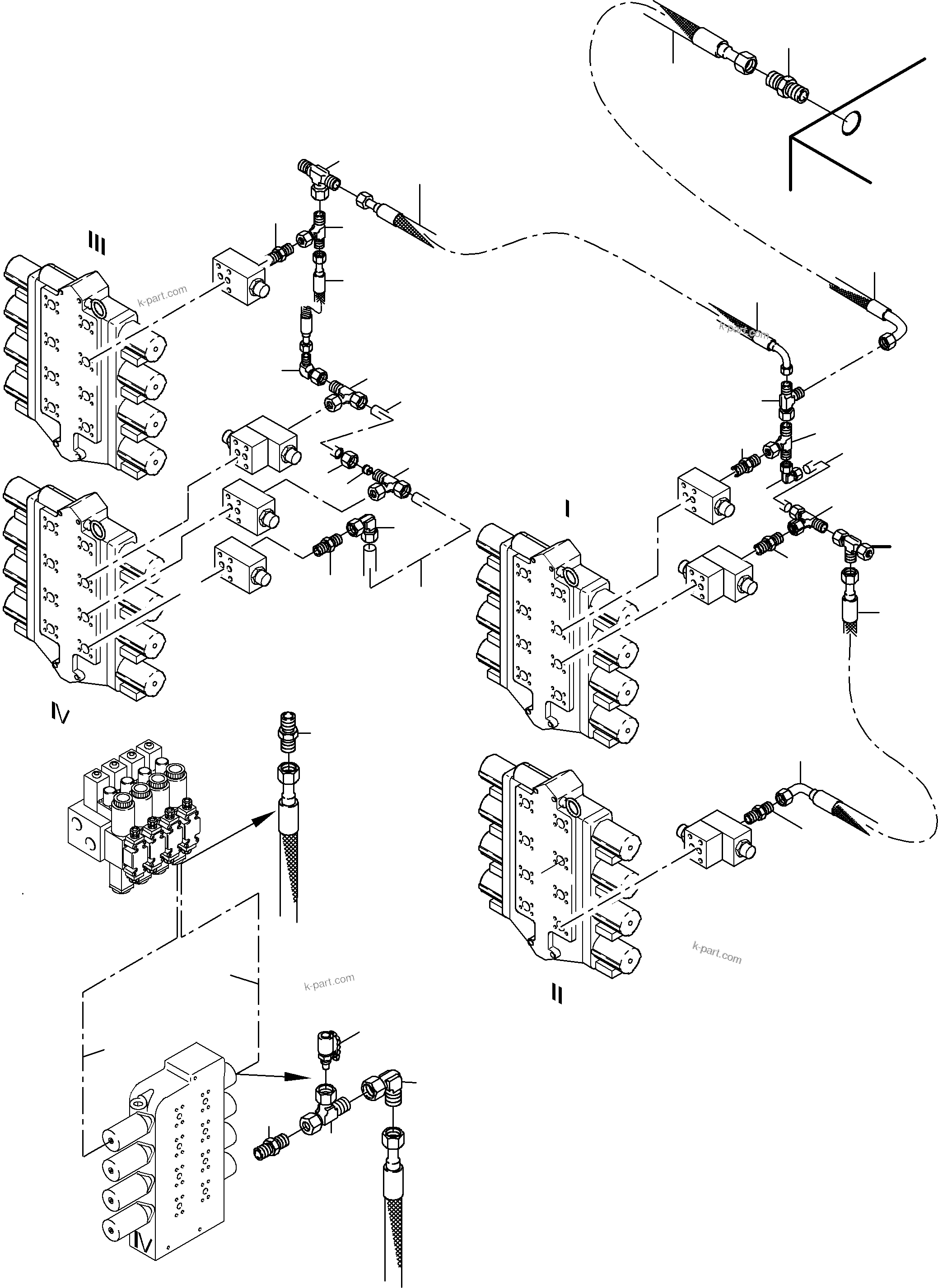Komatsu parts book diagram for PC8000-6E S/N 12061: PIPING -SECONDARY VALVES - BULLCLAM BUCKET EQUIPMENT