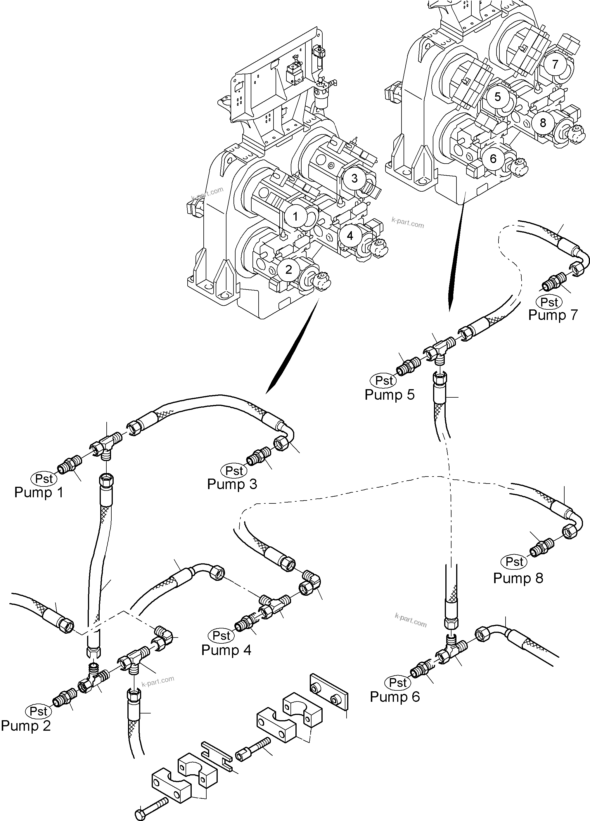 Komatsu parts book diagram for PC8000-6E S/N 12061: MAIN PUMP - CONTROL (PST)