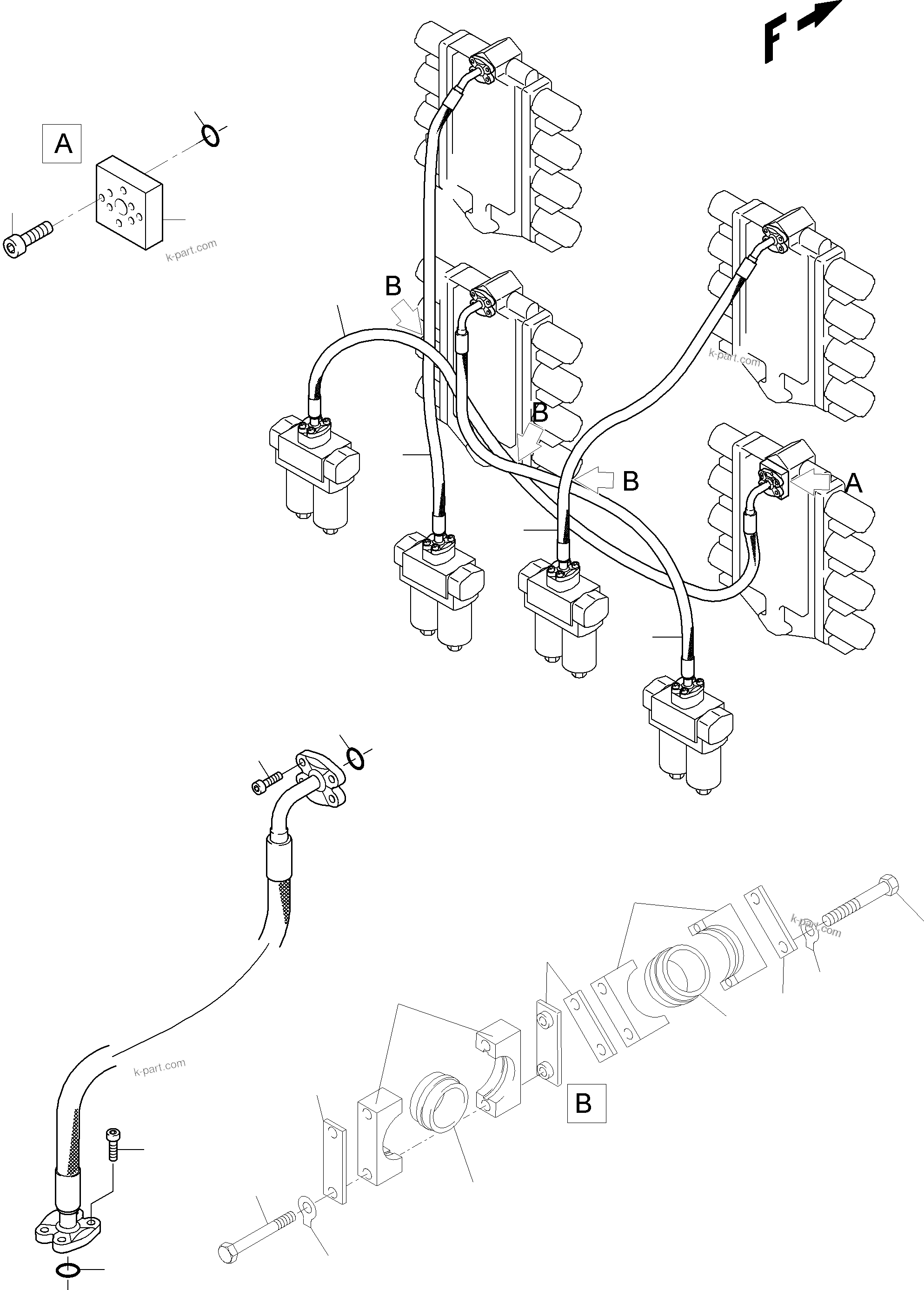 Komatsu parts book diagram for PC8000-6E S/N 12061: HOSES ASSY., H.P. FILTER - CONTROL BLOCKS