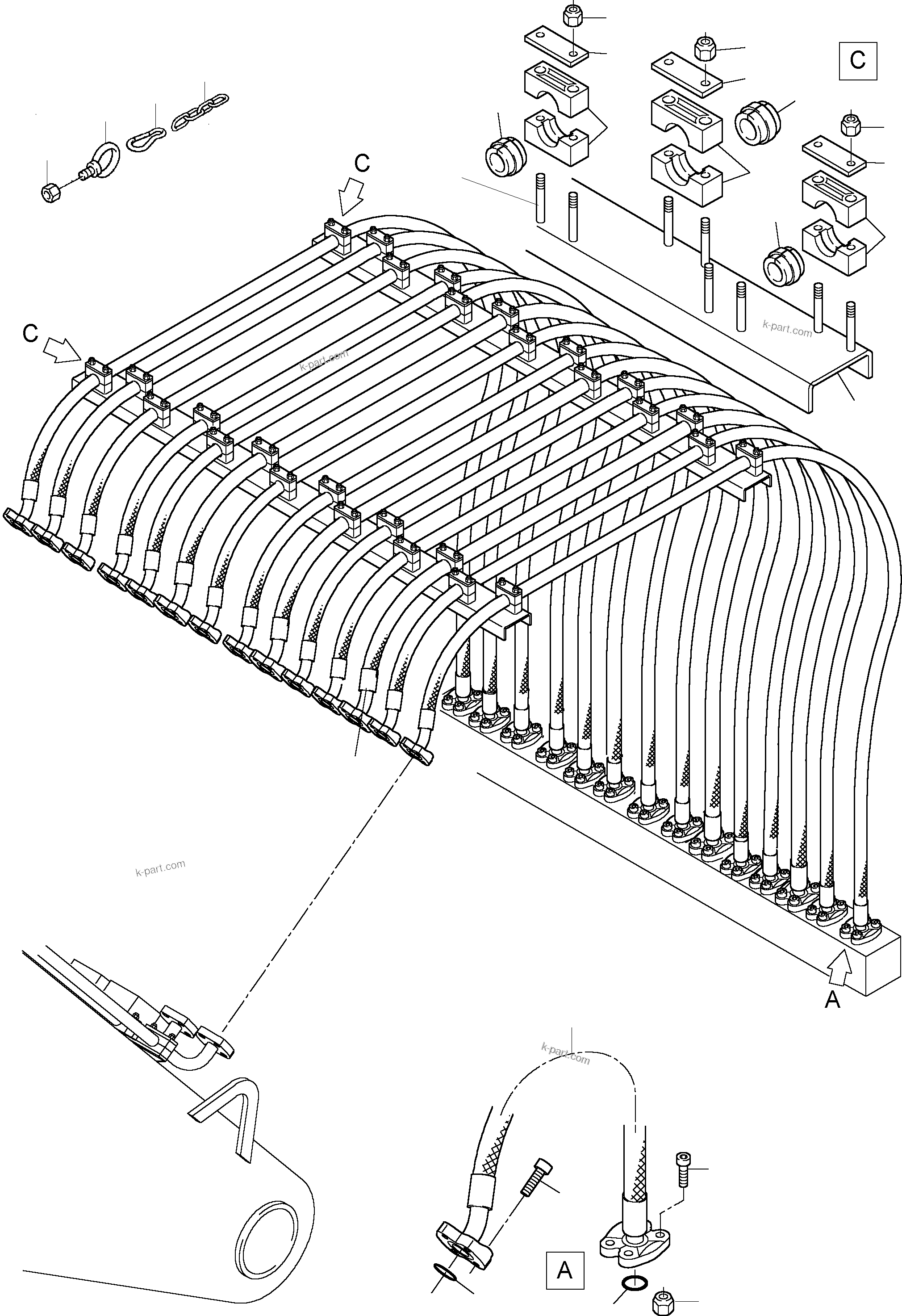 Komatsu parts book diagram for PC8000-6E S/N 12061: HOSES ASSY., DISTRIBUTION BLOCK - BOOM,KSE