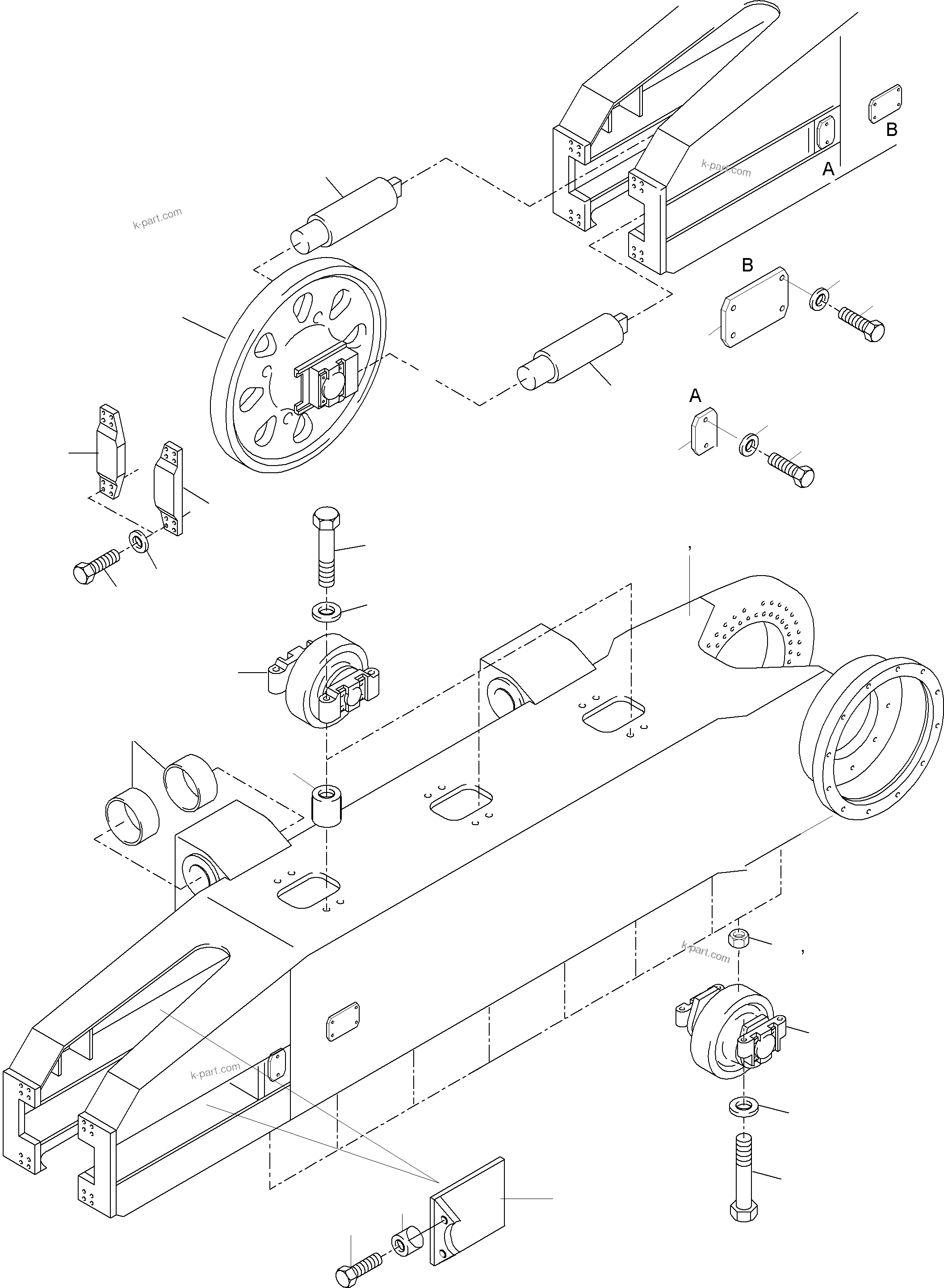 Komatsu parts book diagram for PC8000-6E S/N 12061: TRACK GROUP - IDLER SIDE