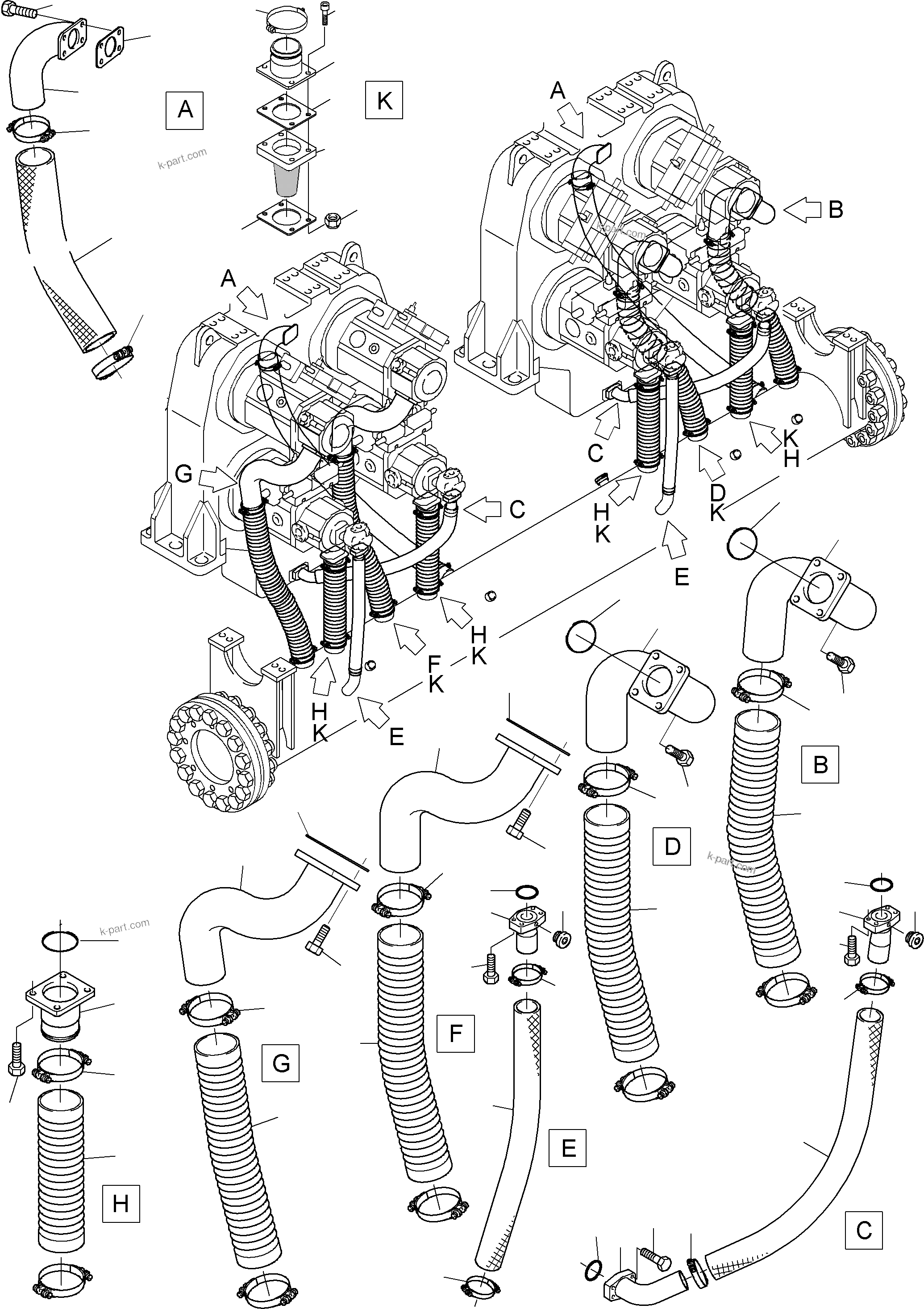 Komatsu parts book diagram for PC8000-6E S/N 12061: SUCTION LINES