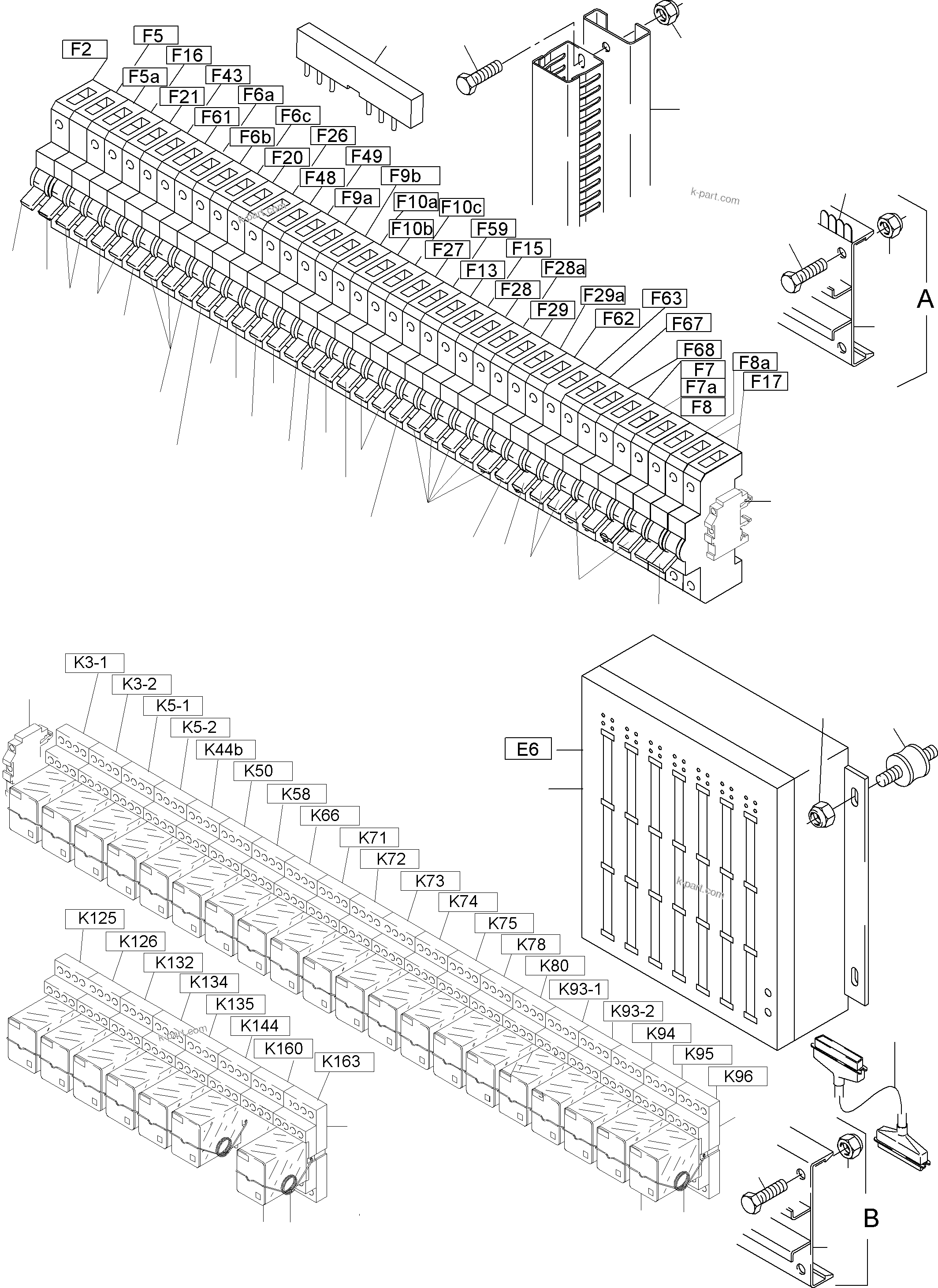 Komatsu parts book diagram for PC8000-6E S/N 12061: MAIN SWITCH BOX IN CAB SUPPORT