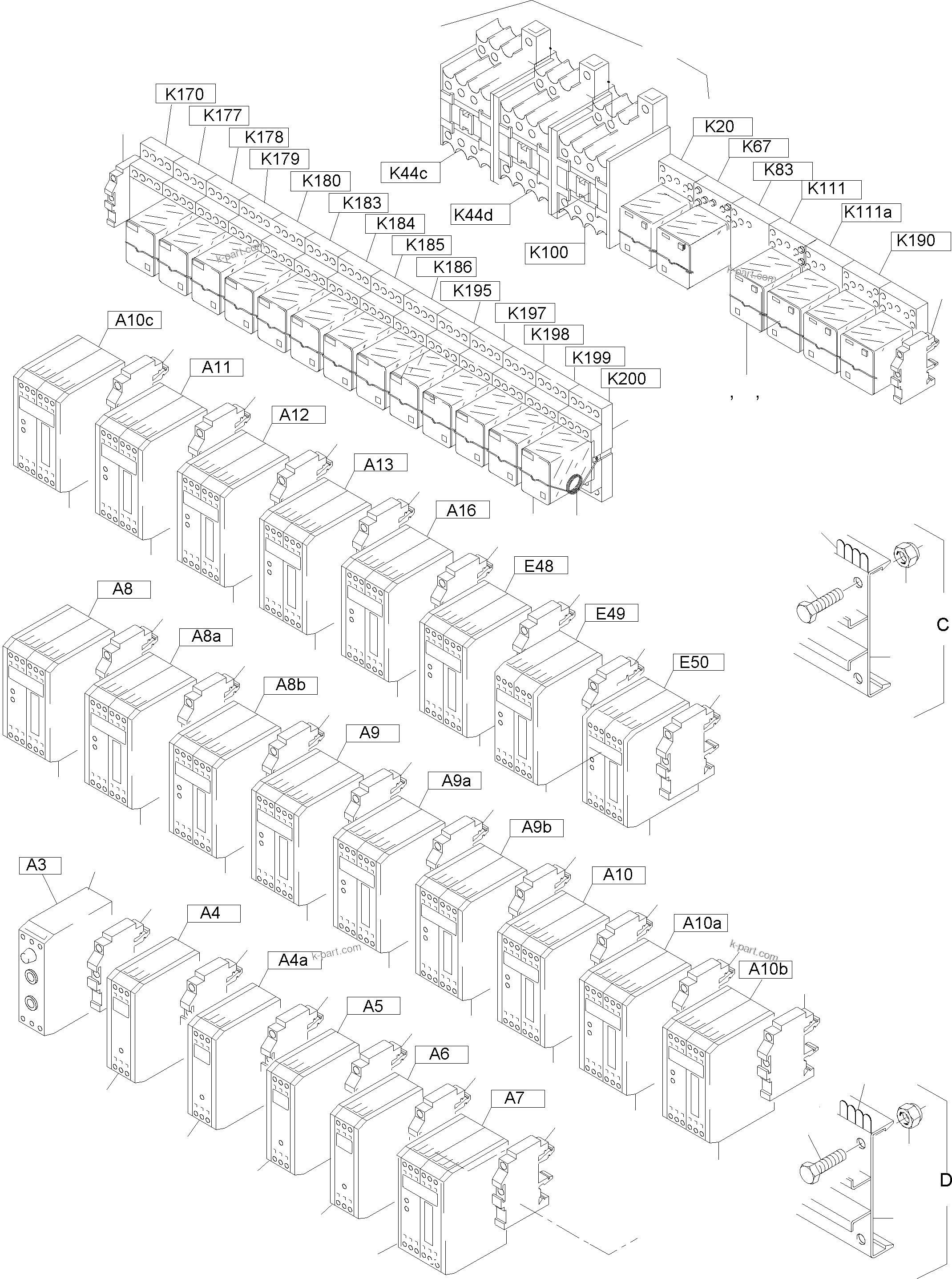 Komatsu parts book diagram for PC8000-6E S/N 12061: MAIN SWITCH BOX IN CAB SUPPORT
