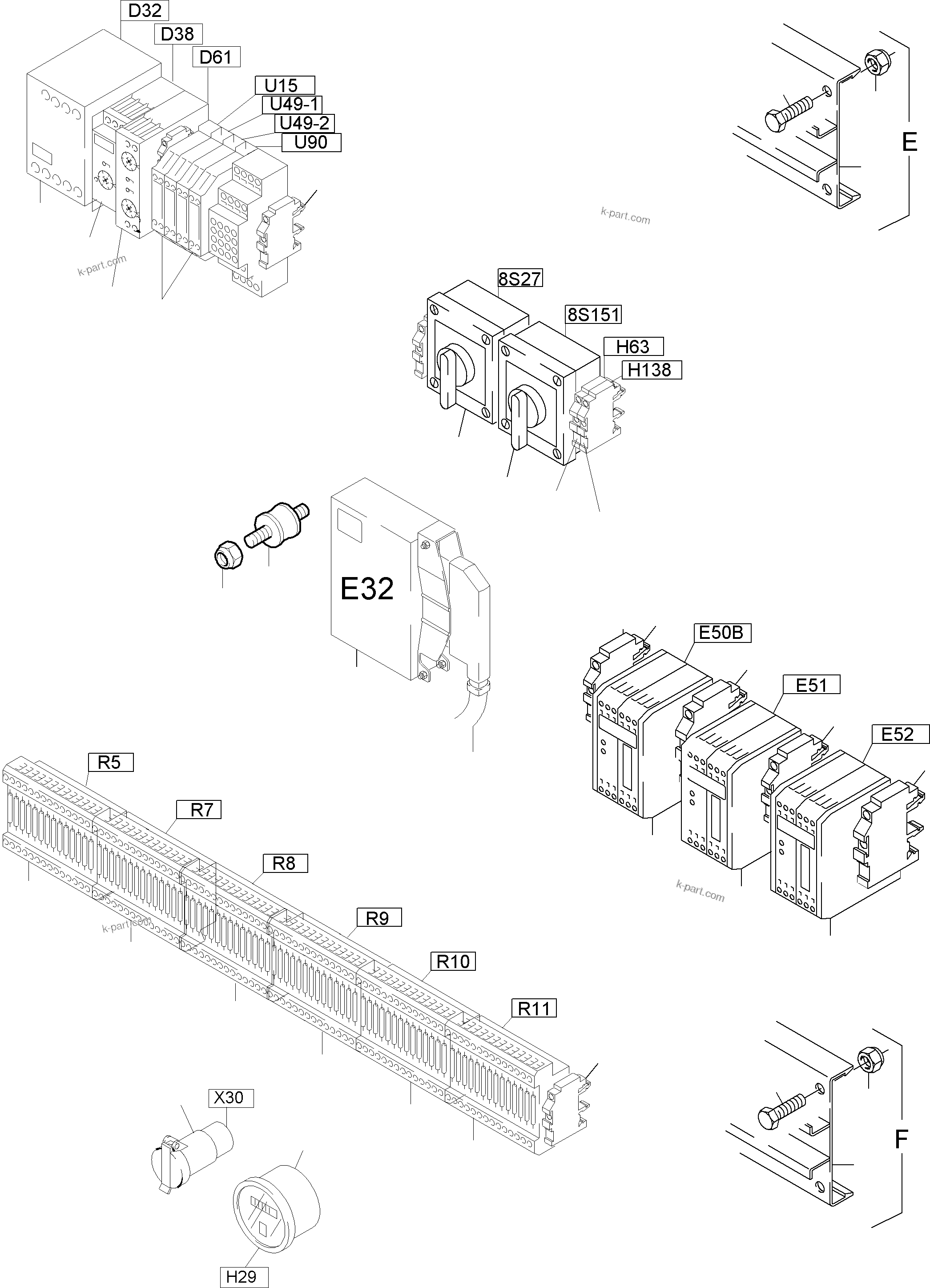 Komatsu parts book diagram for PC8000-6E S/N 12061: MAIN SWITCH BOX IN CAB SUPPORT